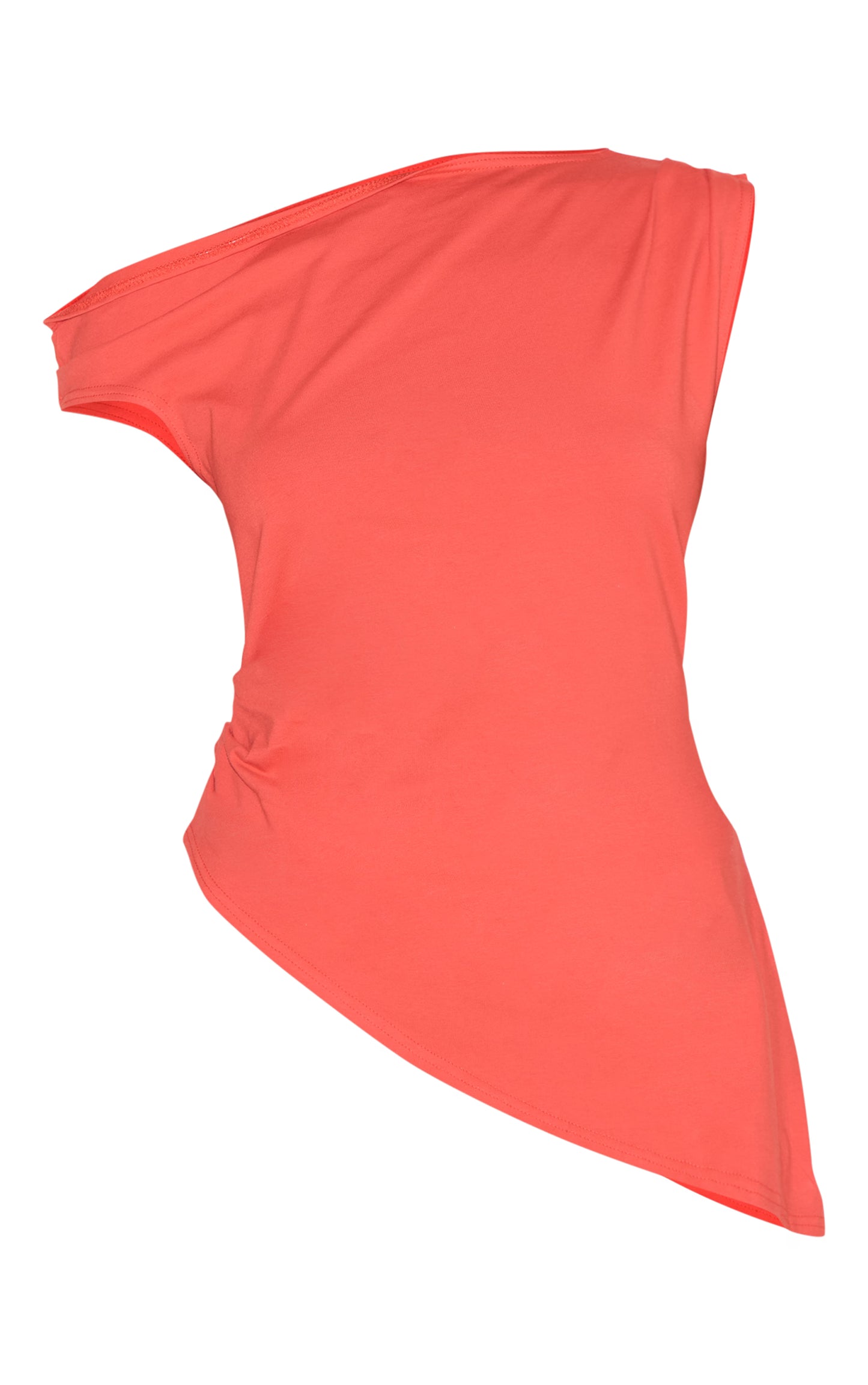 Red Asymmetric Shoulder Extreme Longline Top
