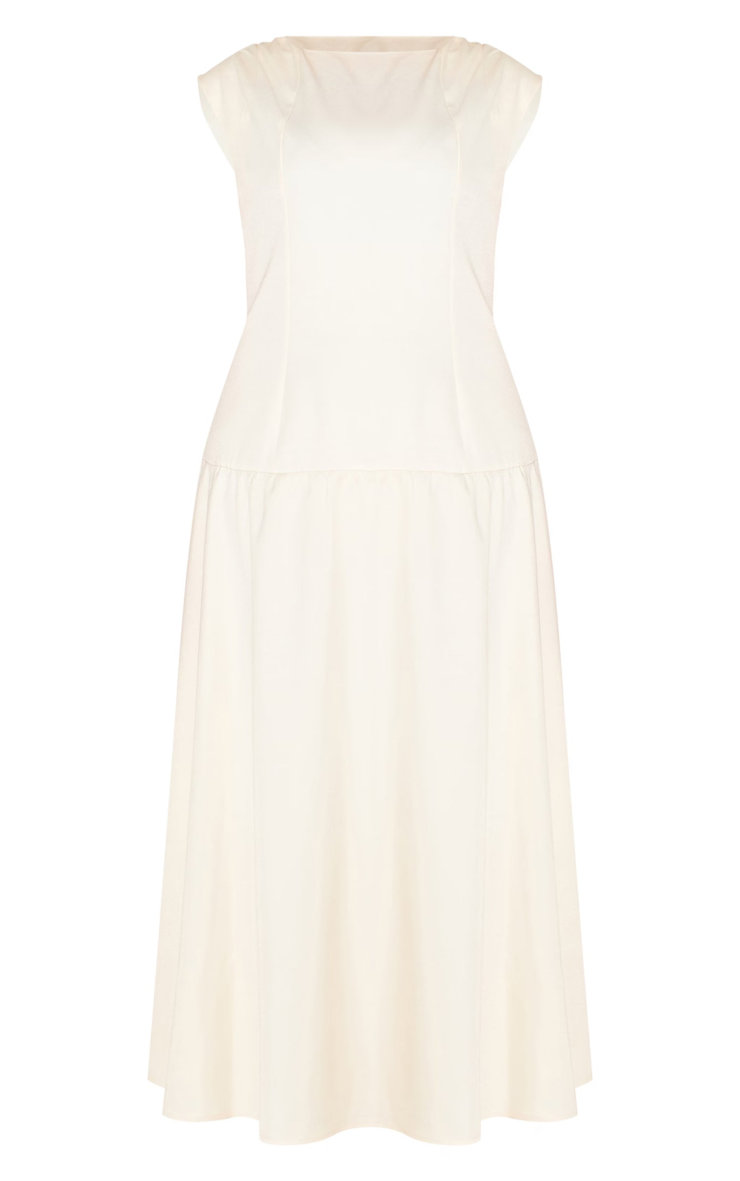 Plus Cream Woven Boat Neck Dropped Waist Maxi Dress