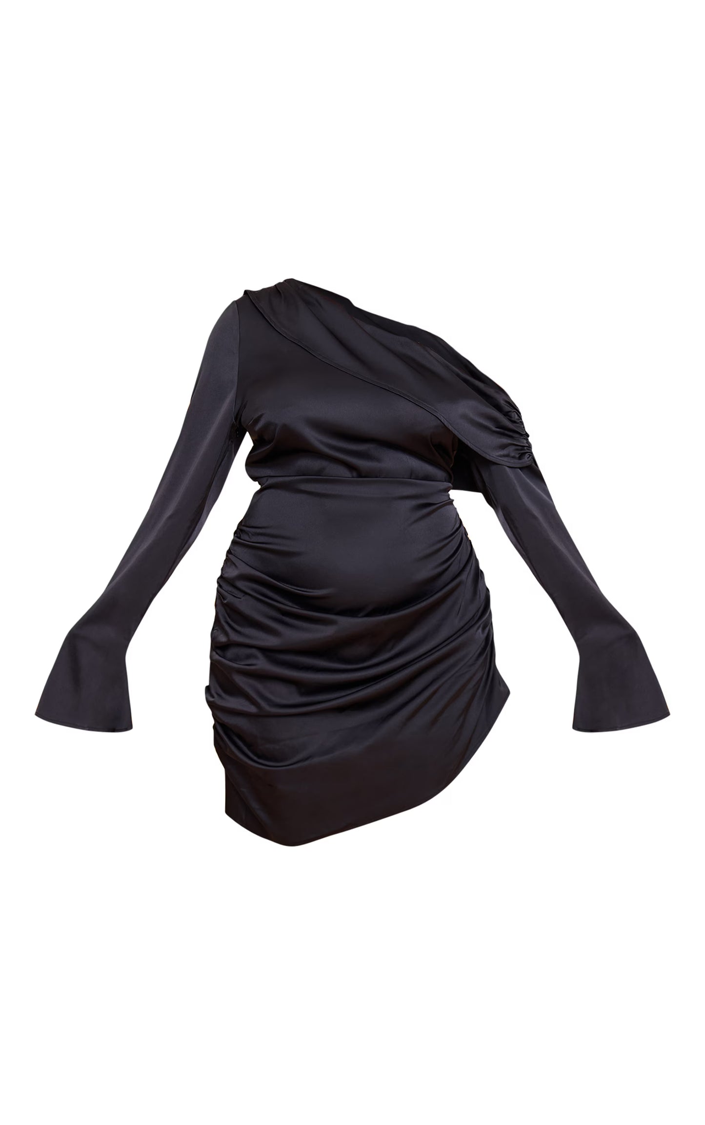 Plus Black Satin One Shoulder Drape Bodycon Dress
