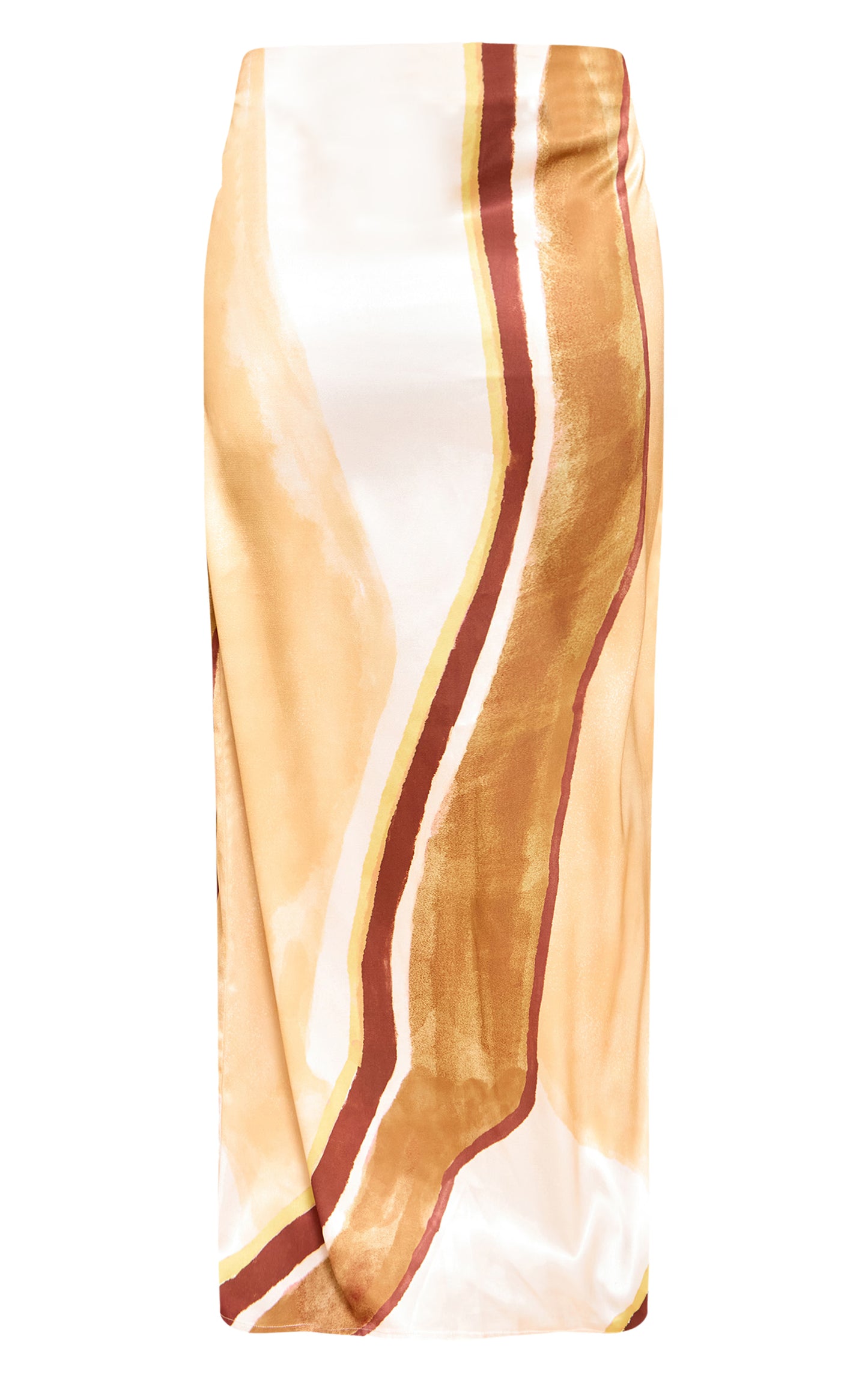 Multi Stripe Print Satin Mid Rise Maxi Skirt