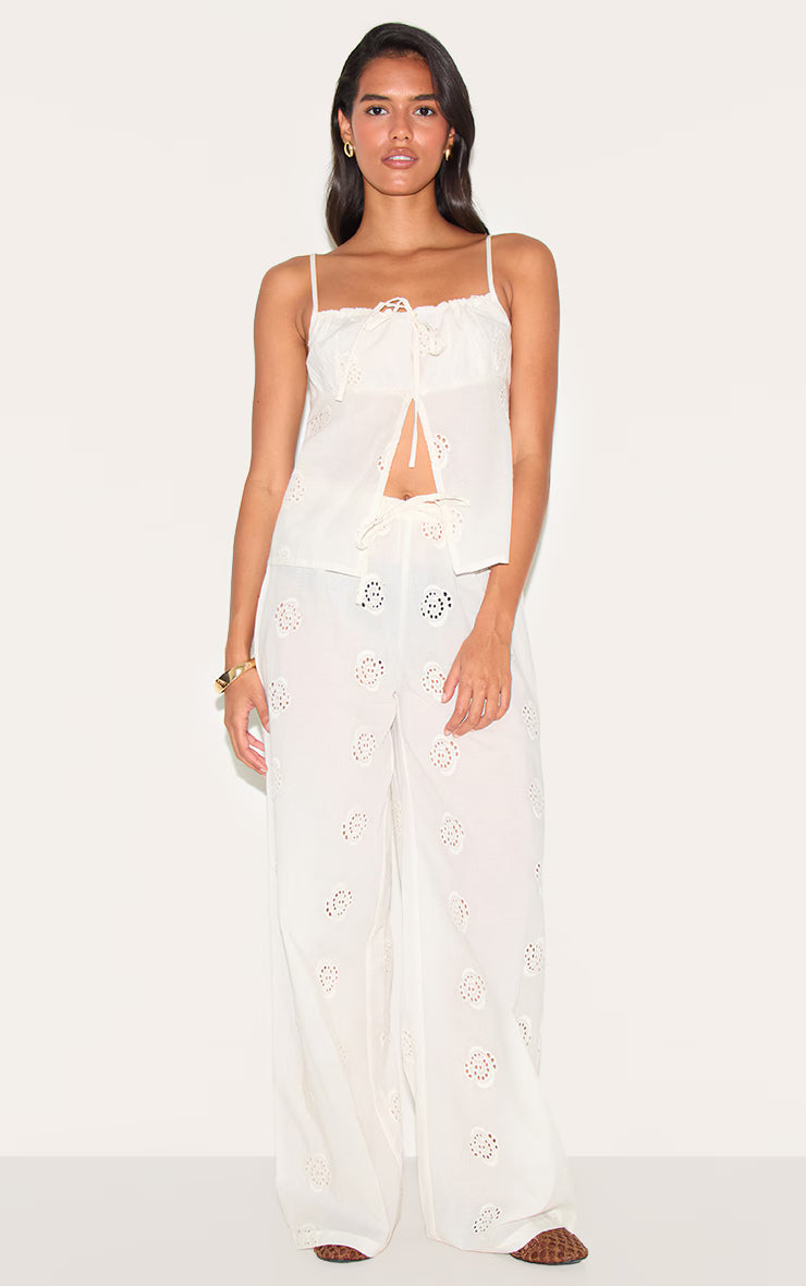 White Broderie Swirl Detail Floaty Top