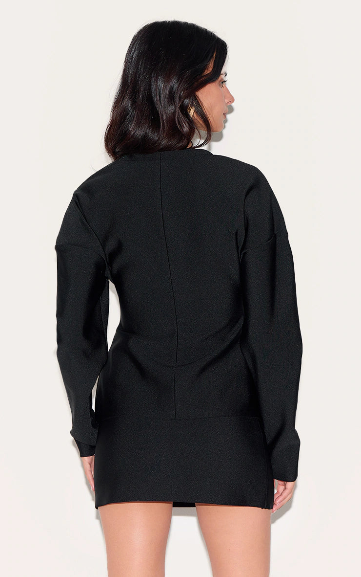 Black Knitted Tailored Hook And Eye Cardigan