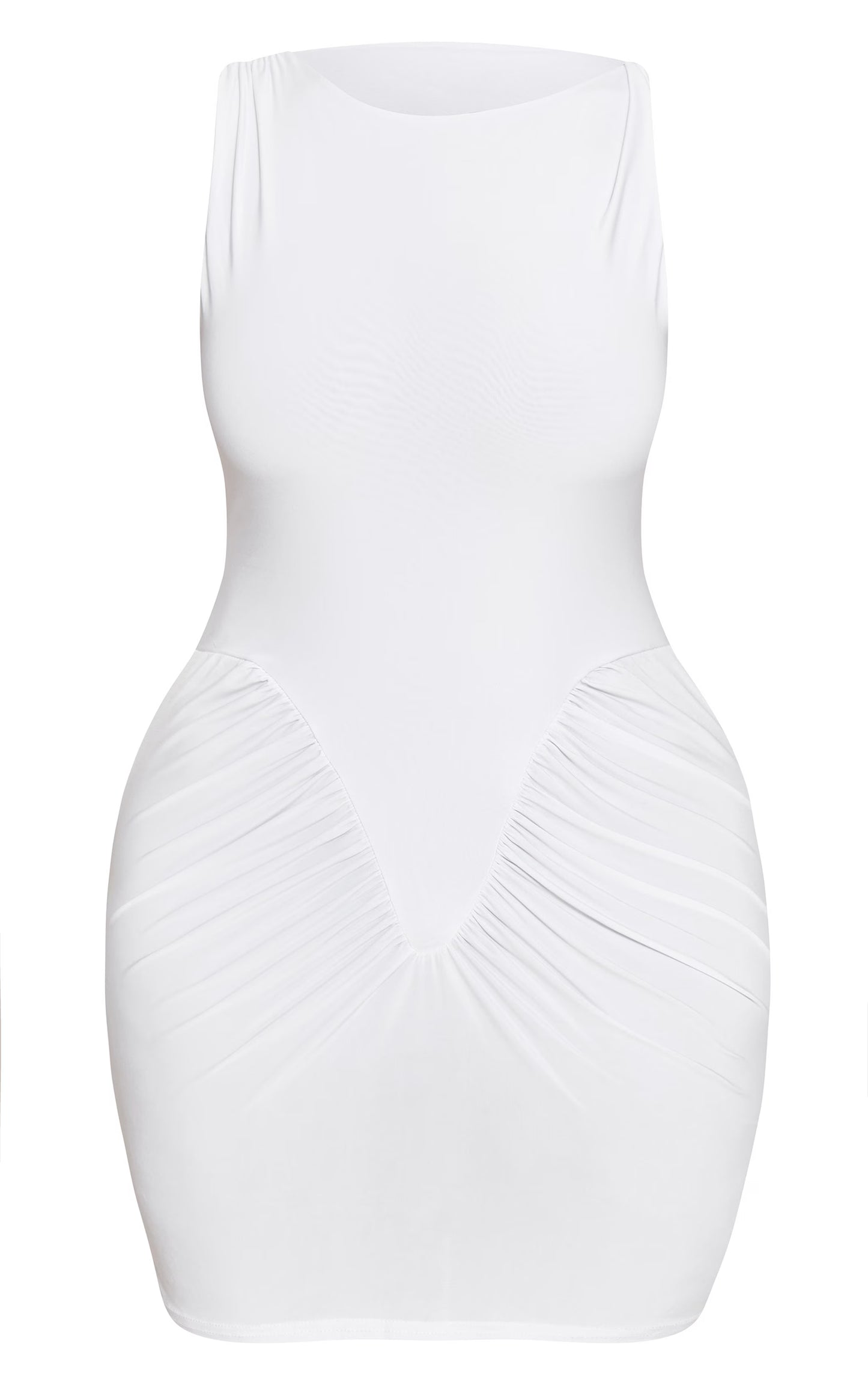Shape WHITE Sleeveless Ruched V Waist mini Dress