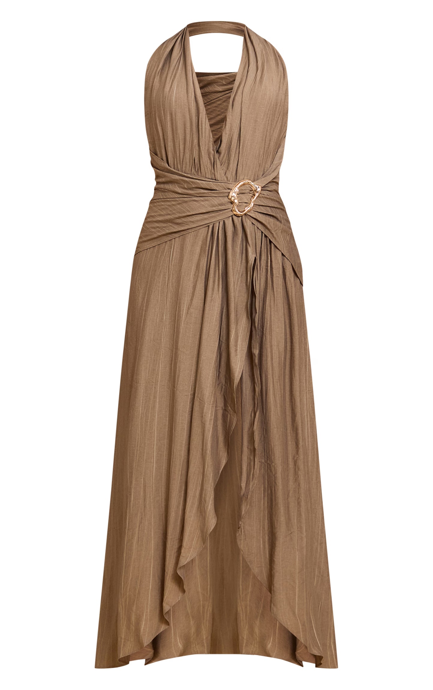 Olive Textured Plunge Trim Detail Maxi Dress