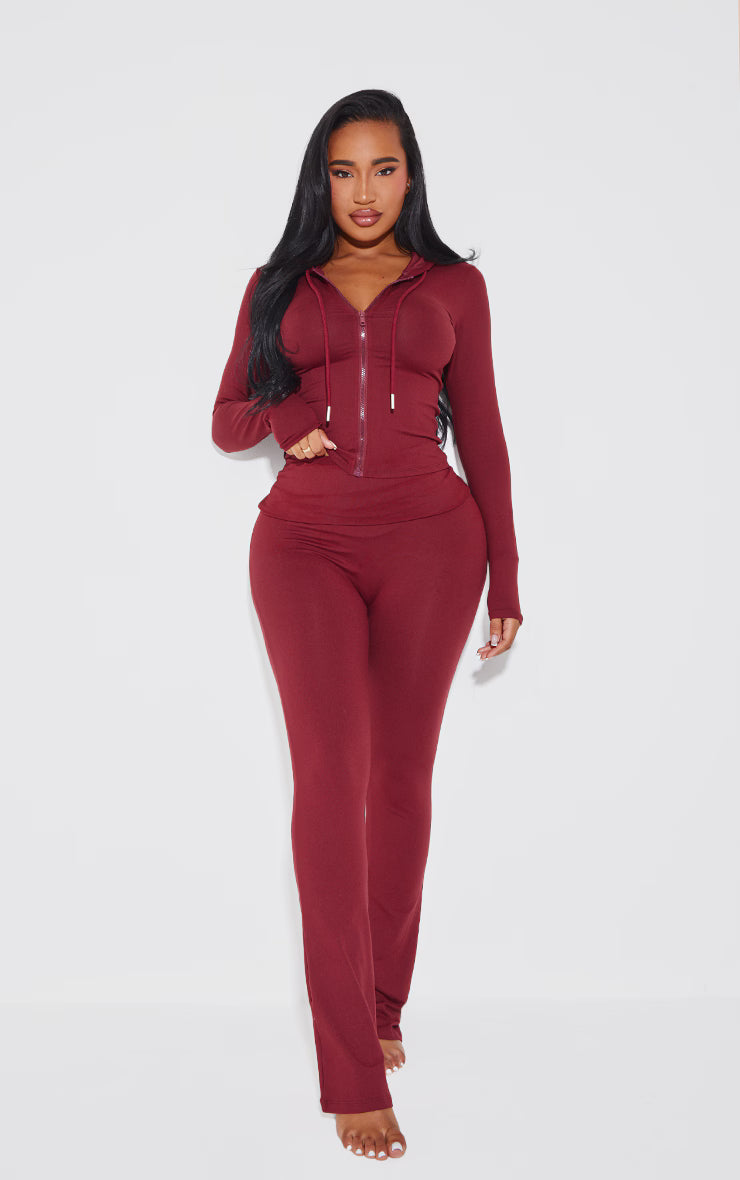 Shape Burgundy Sculpted Zip Through Hoodie