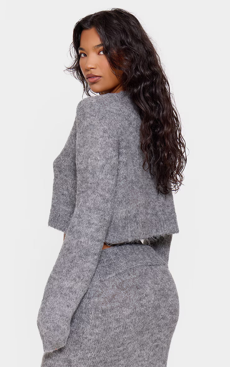 Grey Marl Knit Asymmetric Overlay Oversized Sweater