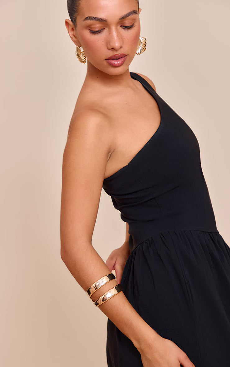 Black Stretch Woven One Shoulder Maxi Dress