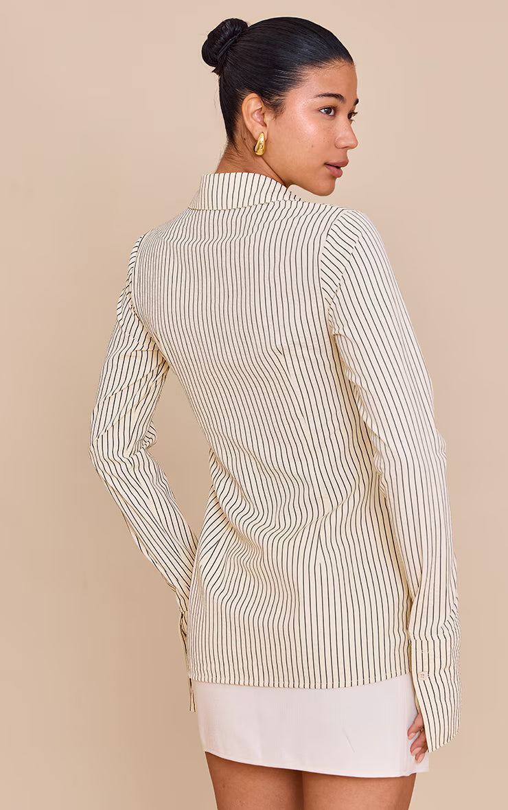 Beige Striped Woven Fitted Shirt