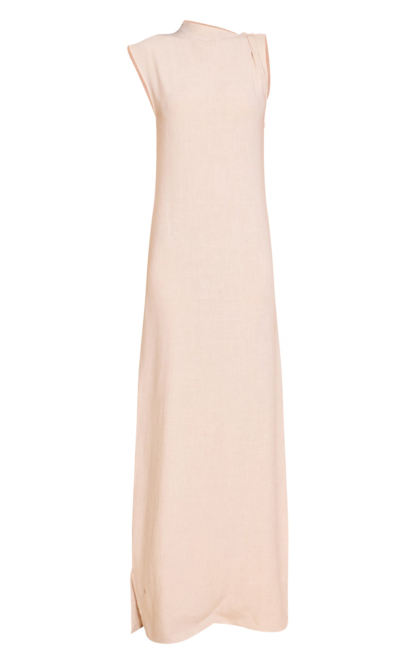 Natural Linen Look Sleeveless Drape Neck Detail Maxi Dress