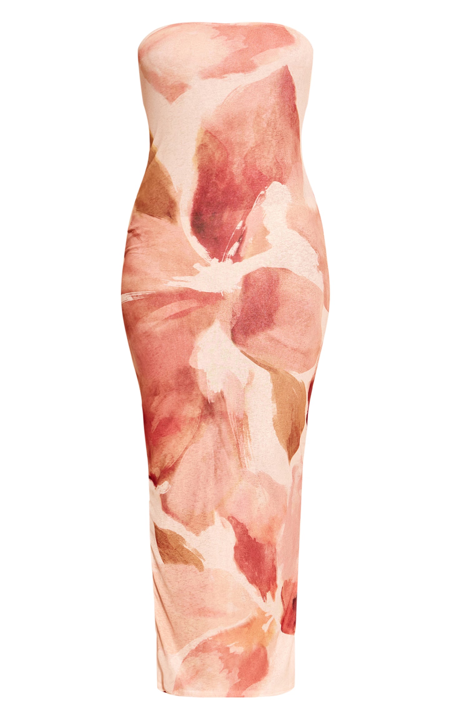 Pink Floral Abstract Printed Onion Skin Bandeau Maxi Dress