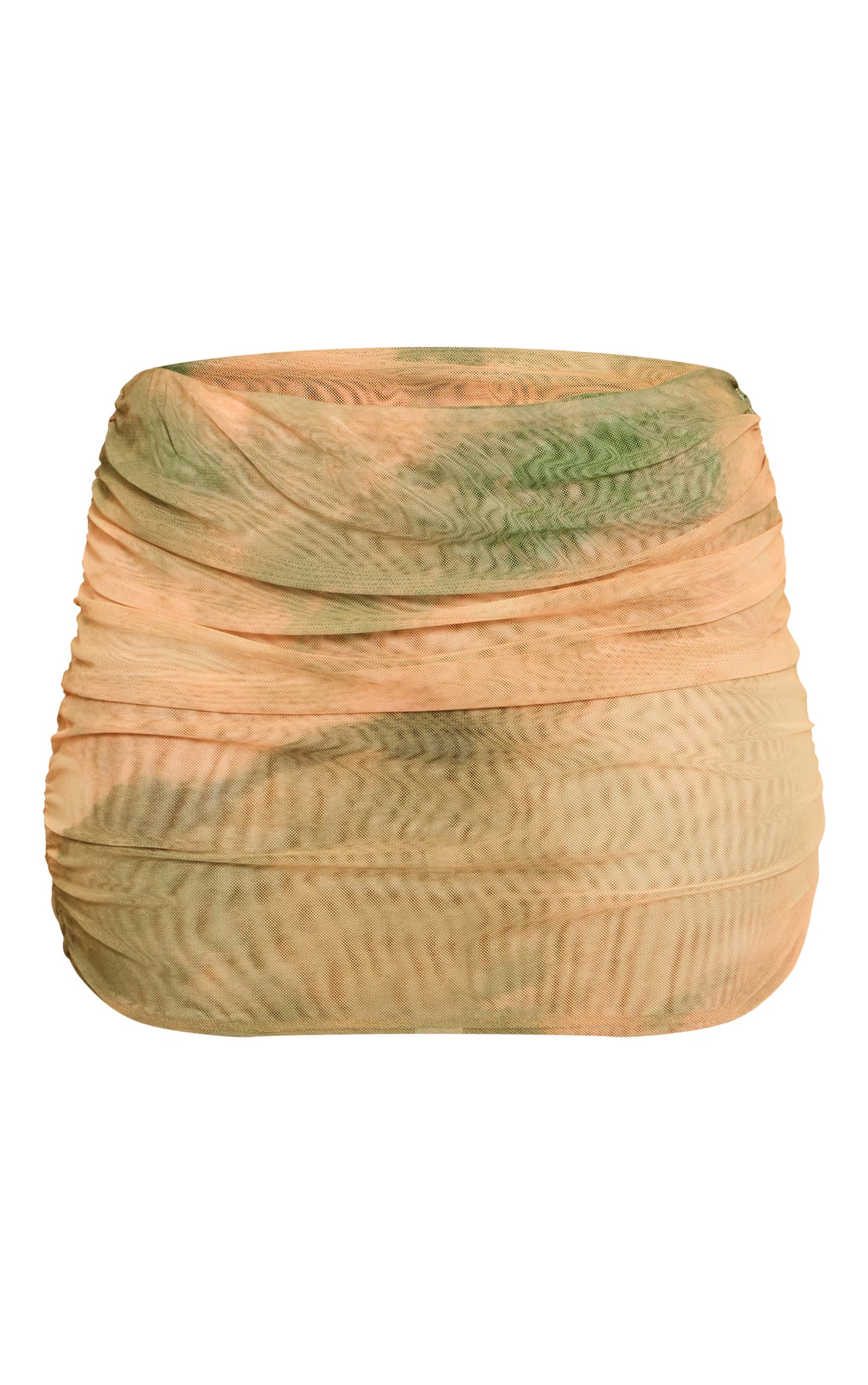 Green Abstract Print Mesh Ruched Mini Skirt