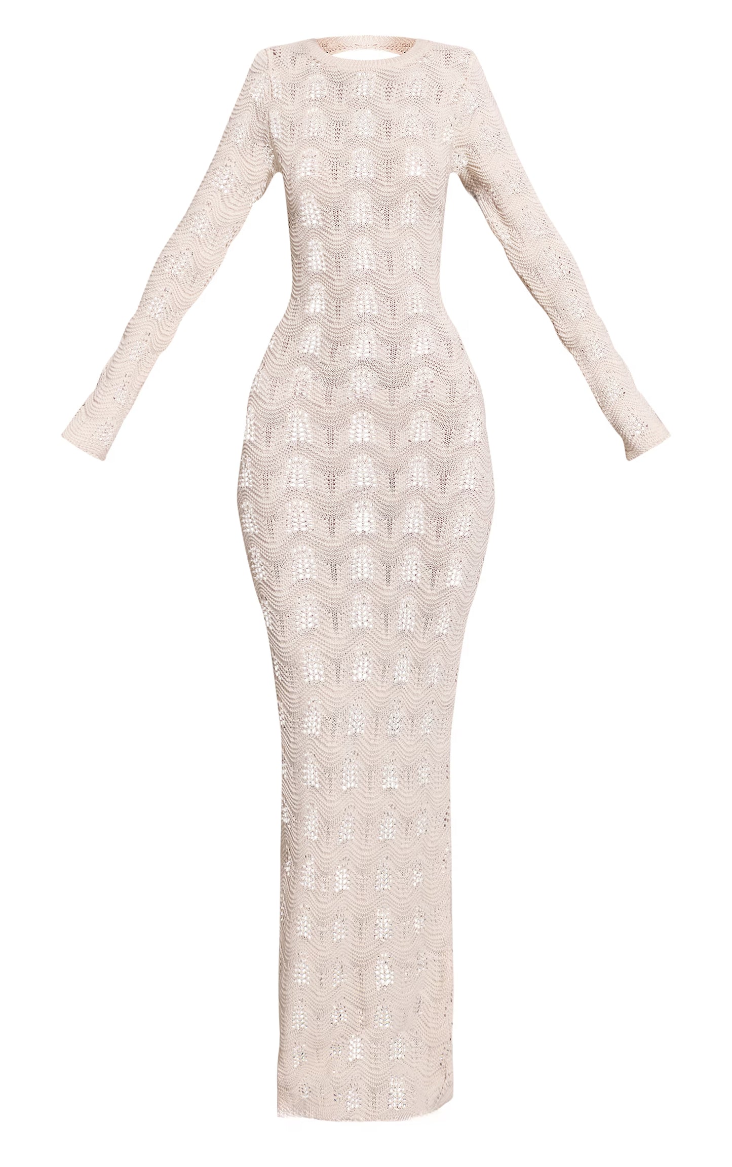 Cream Long Sleeve Backless Knitted Maxi Dress