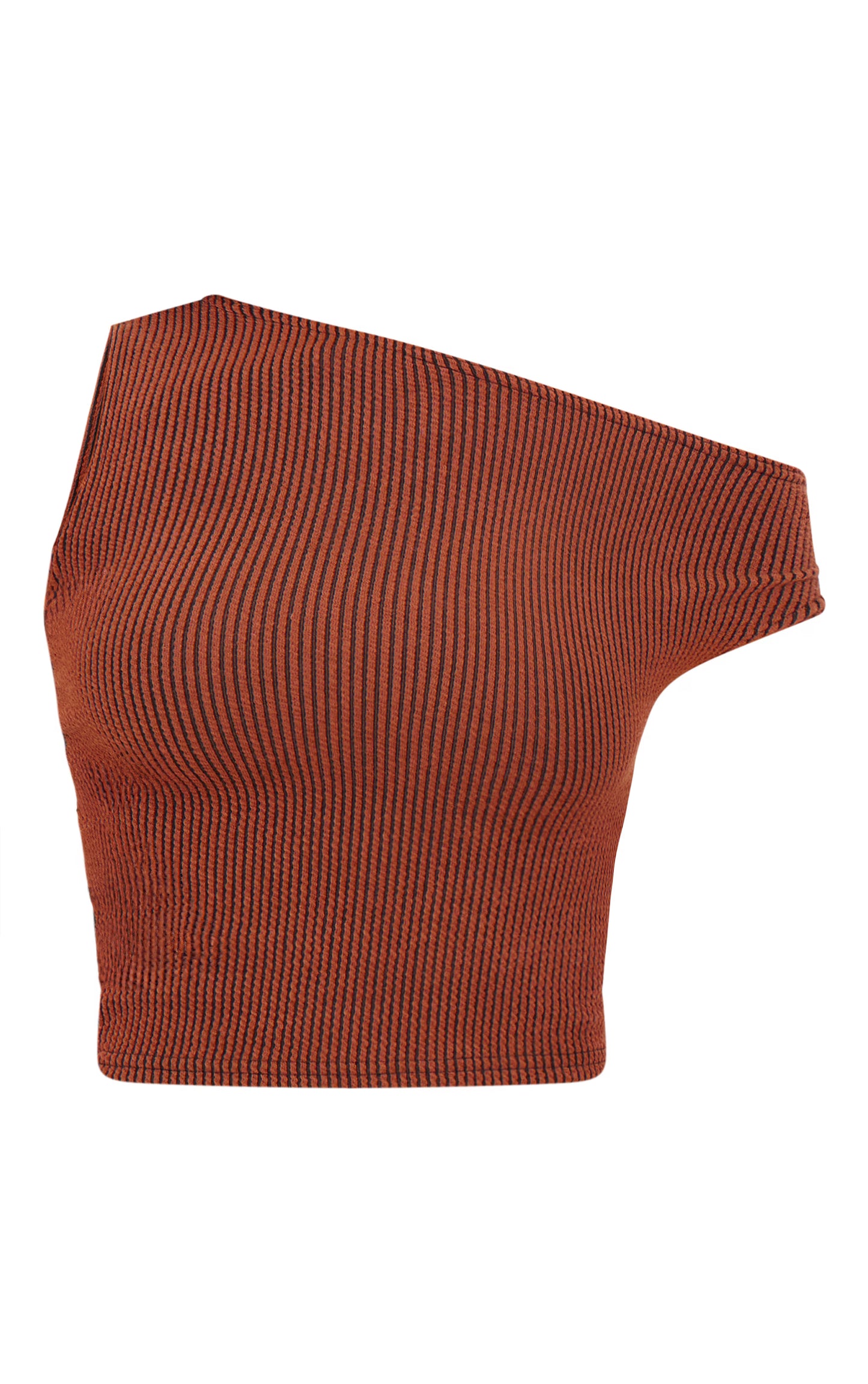 Chocolate Brown Two Tone Crinkle Rib Off Shoulder Top