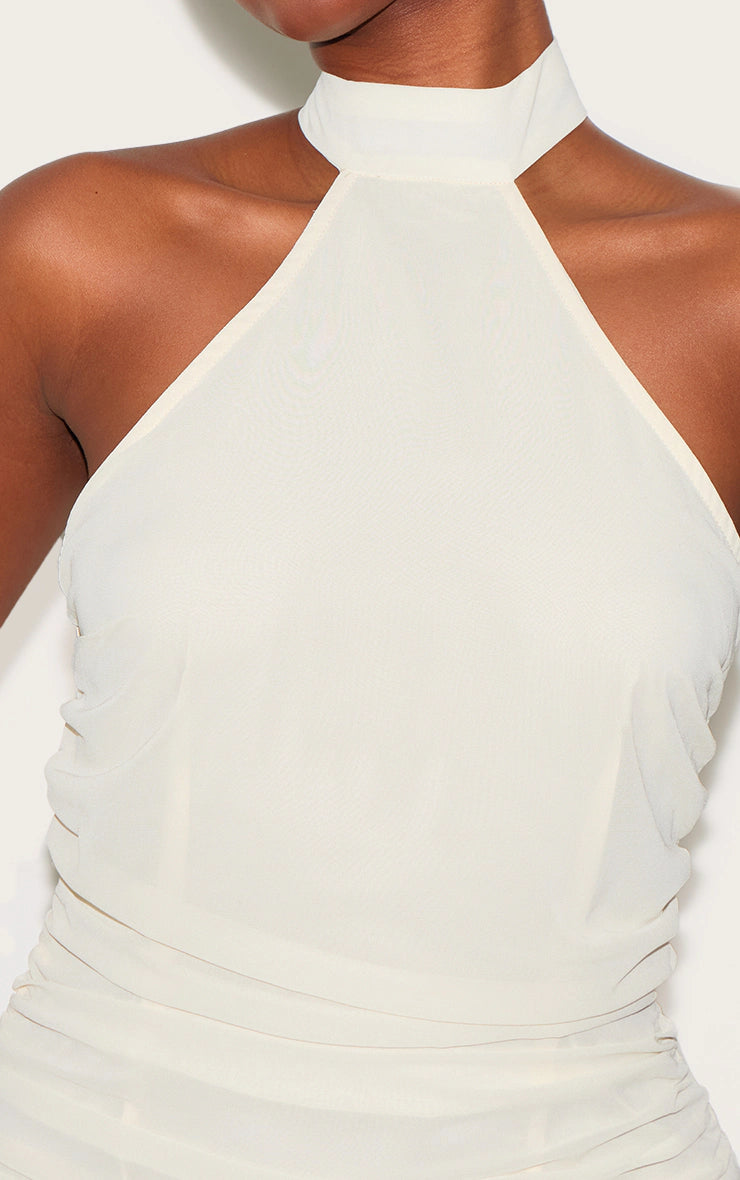 Almond Chiffon Halter Neck Mini Dress