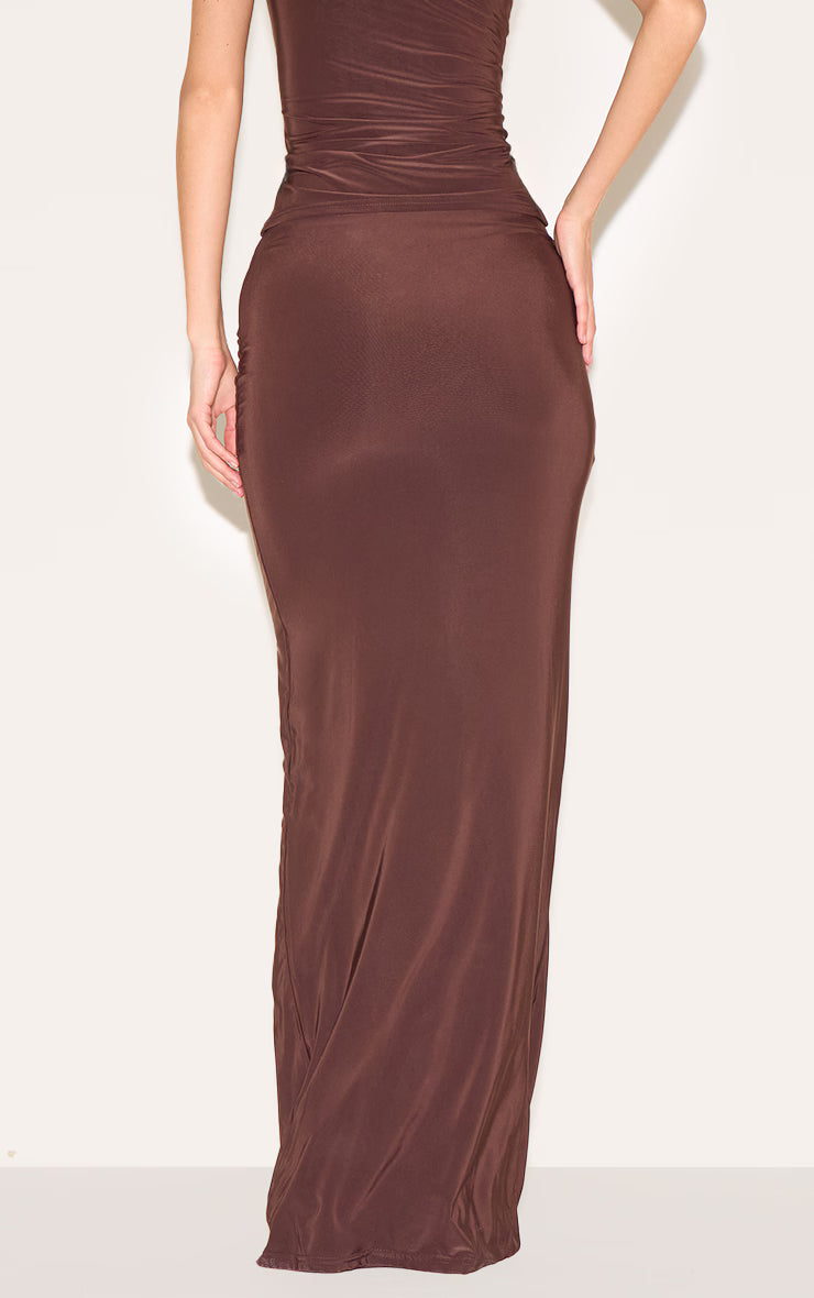 Deep Chocolate Double Layer Slinky Maxi Skirt