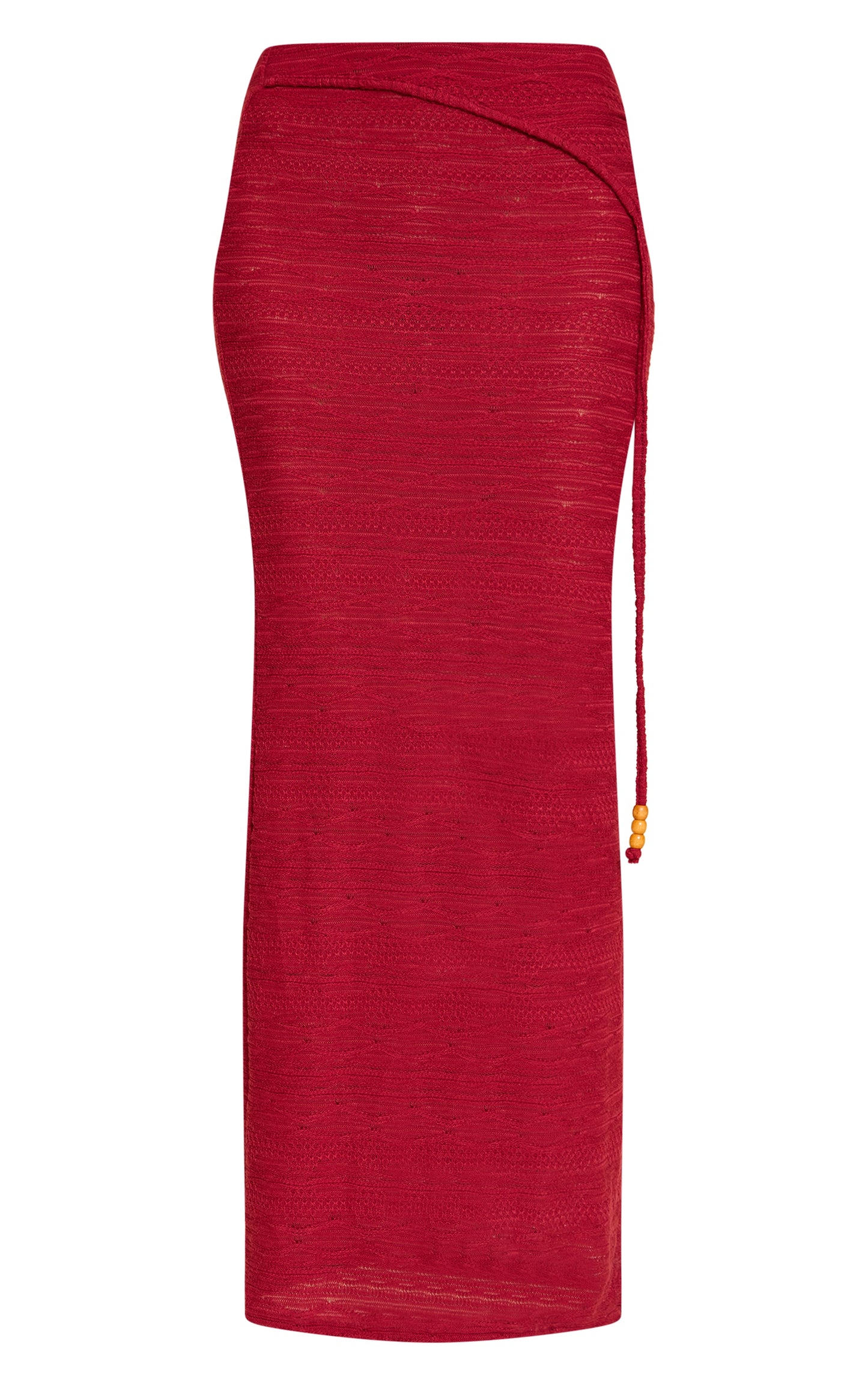 Red Textured Bead Asymmetrical Maxi Skirt