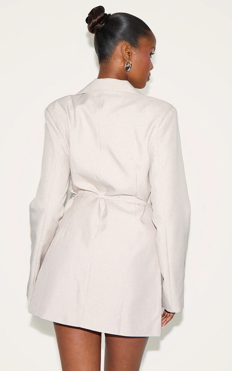 Taupe Woven Tie Belt Blazer Dress