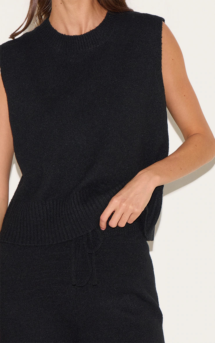 Black Marl Soft Knit Wide Leg Pants
