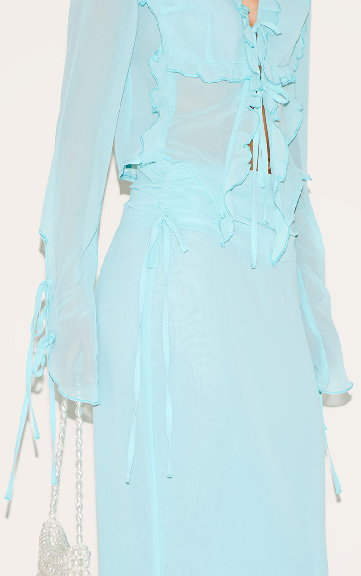 Aqua Ruched Chiffon Maxi Skirt