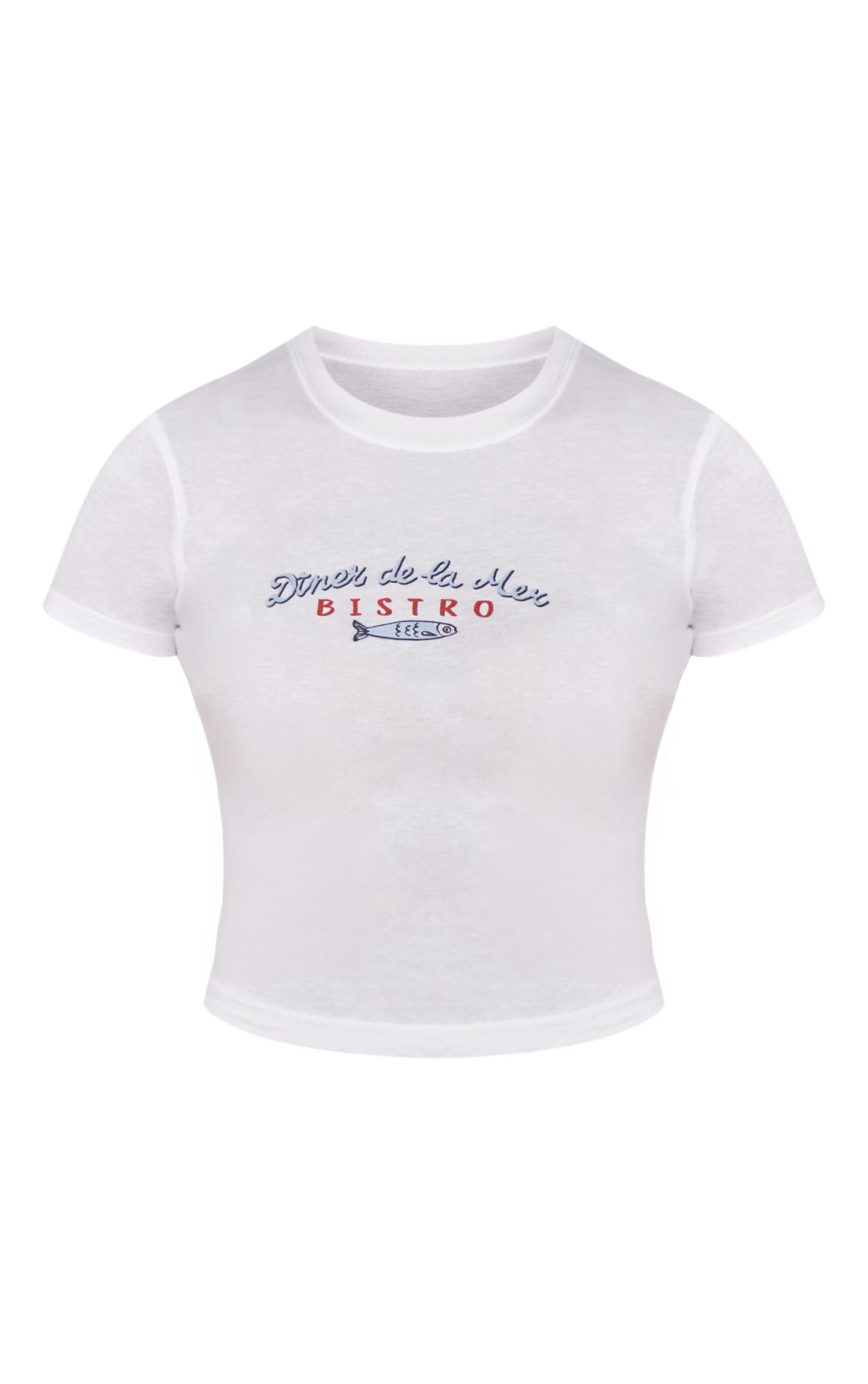 White Sardine Graphic Cropped Fitted T-shirt