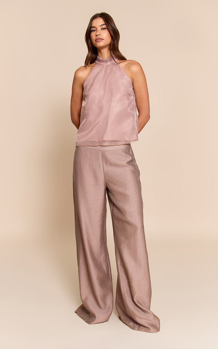 Mauve Chiffon High Neck Sleeveless Cami Top