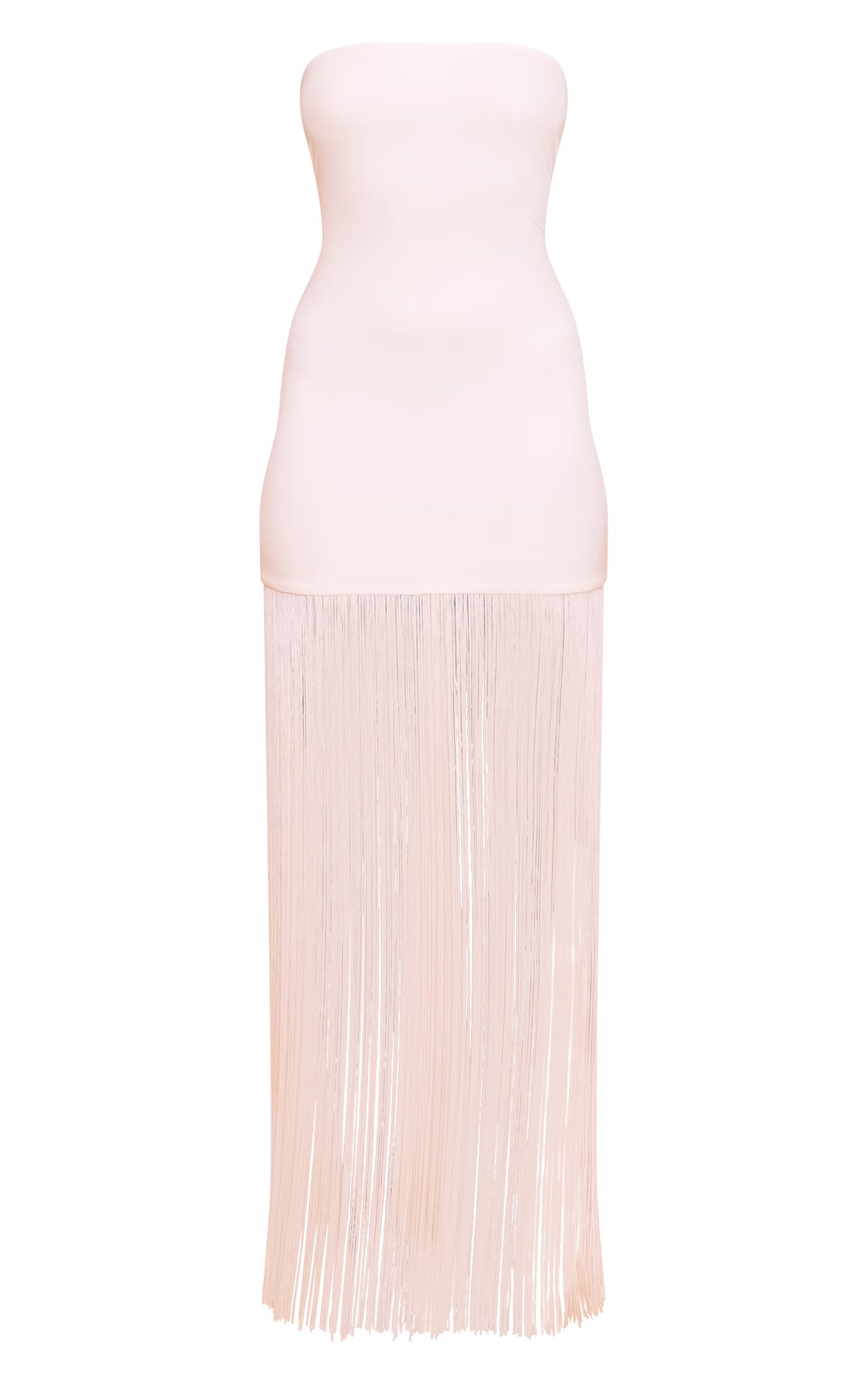 Cream Soft Touch Bandeau Fringe Maxi Dress