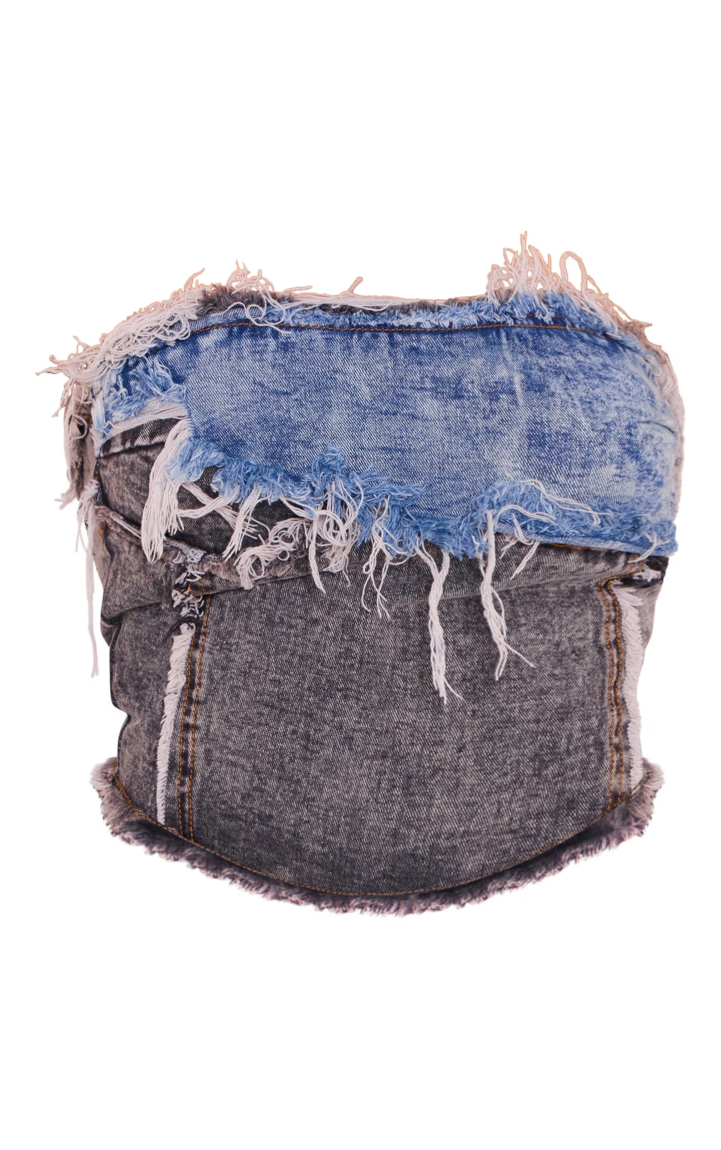Blue Grey Layered Raw Hem Bandeau Denim Top