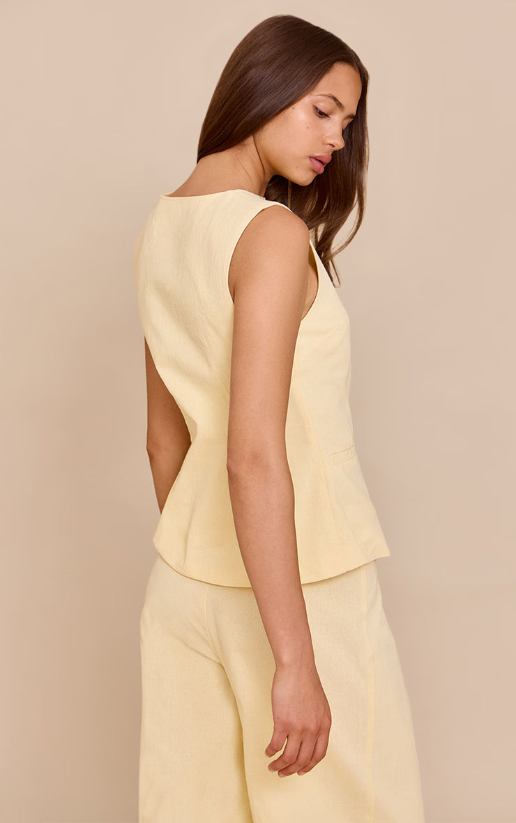 Butter Yellow Linen Look Tailored Vest