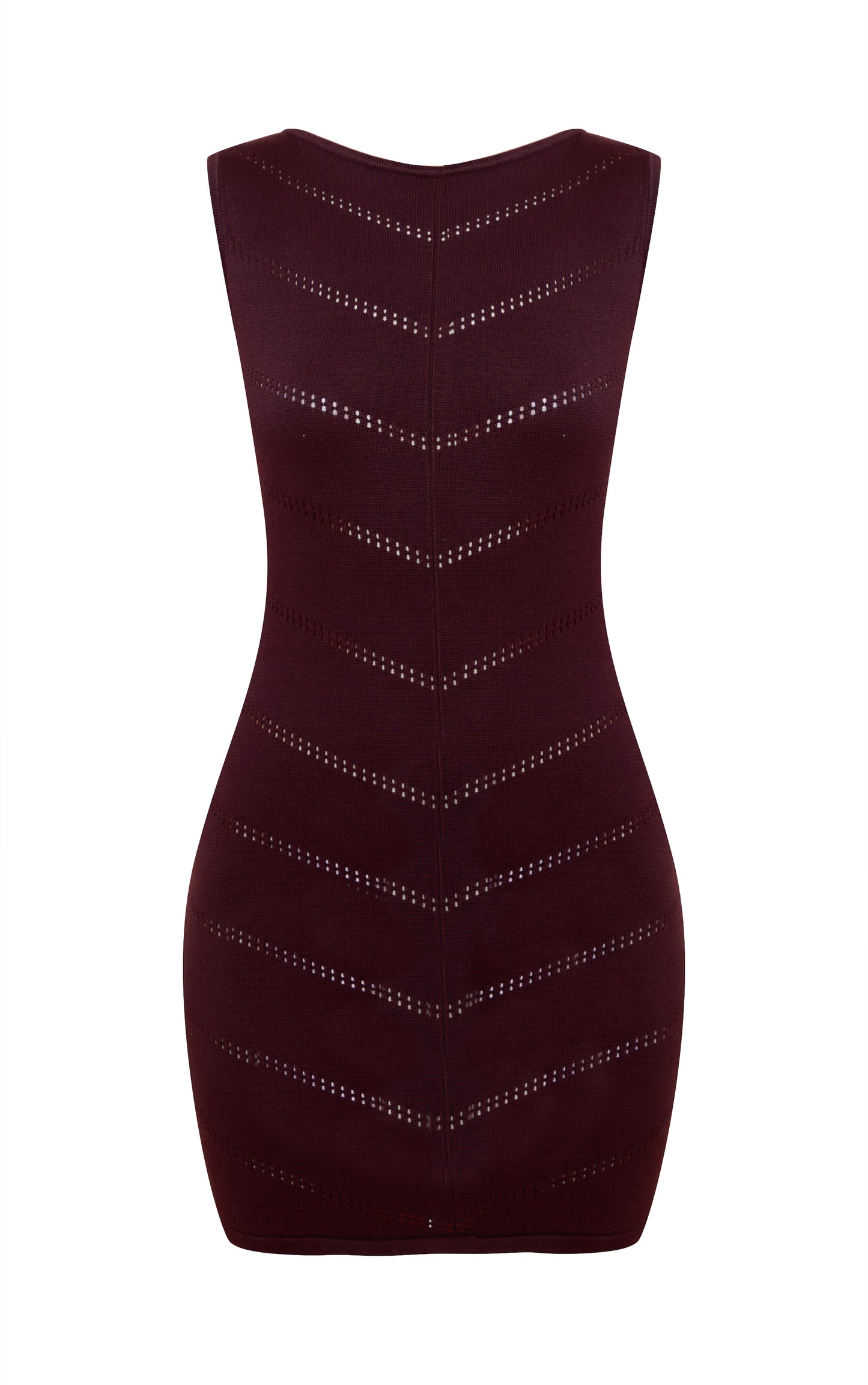 Chocolate Soft Knit Pointelle Detail Boat Neck Mini Dress