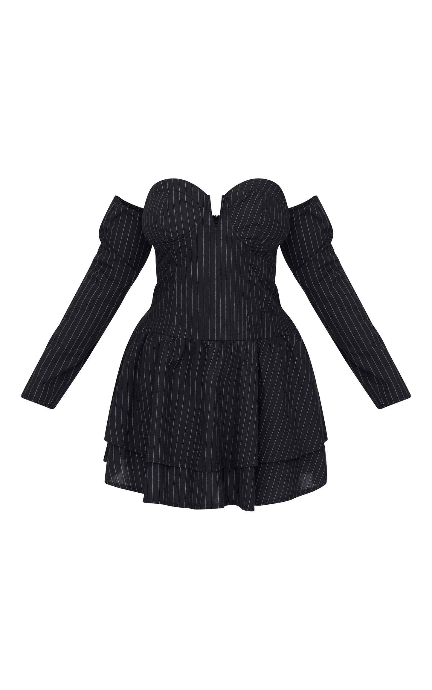 Plus Black Pinstripe Cup Detail Bardot Shift Dress
