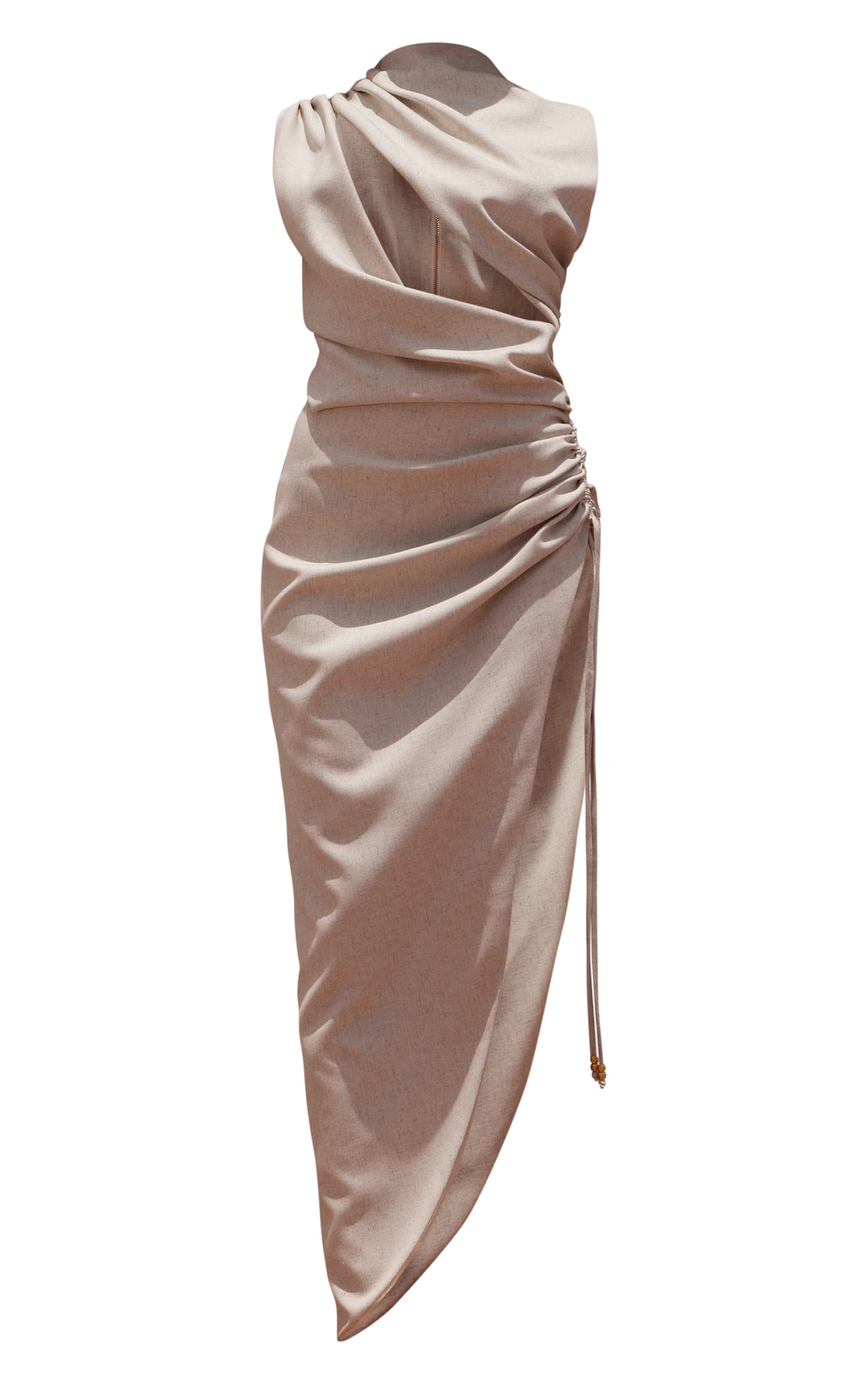 PLT Label Off White Draped Ruched Skirt Midaxi Dress