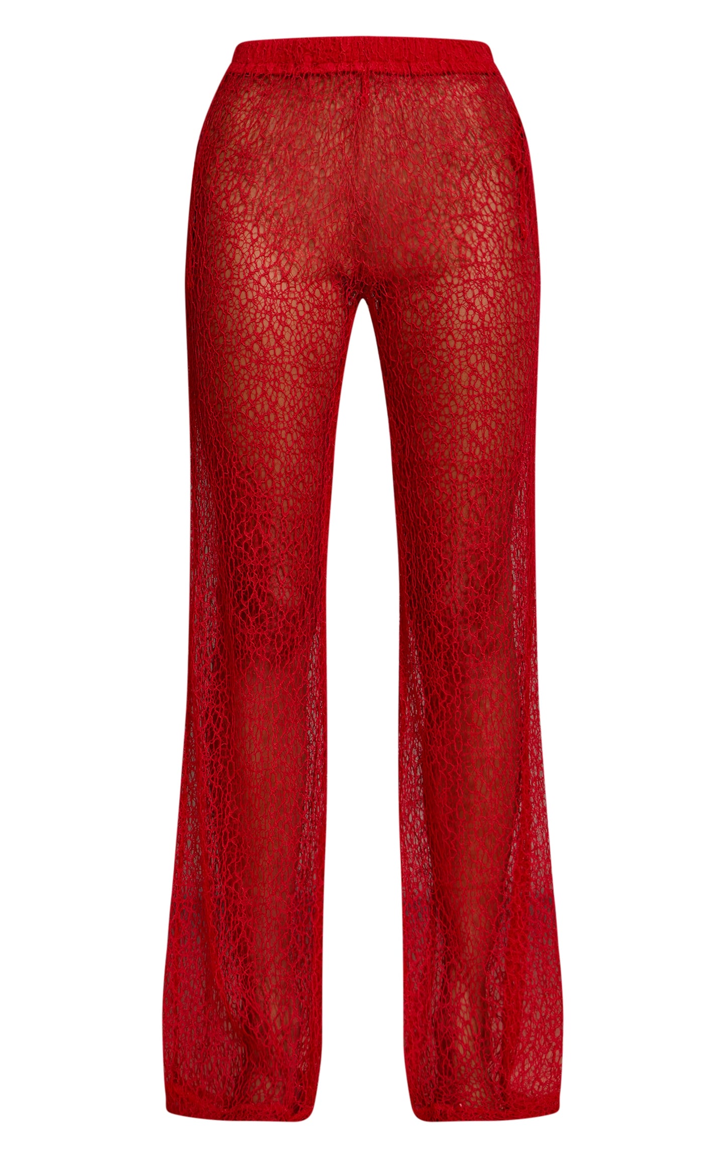 Red Textured Knit Straight Leg Pants