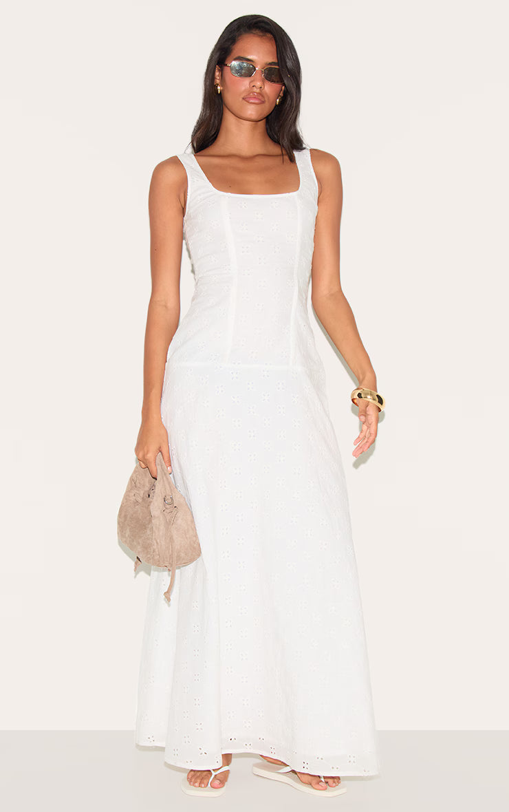 White Broderie Corset Midaxi Dress