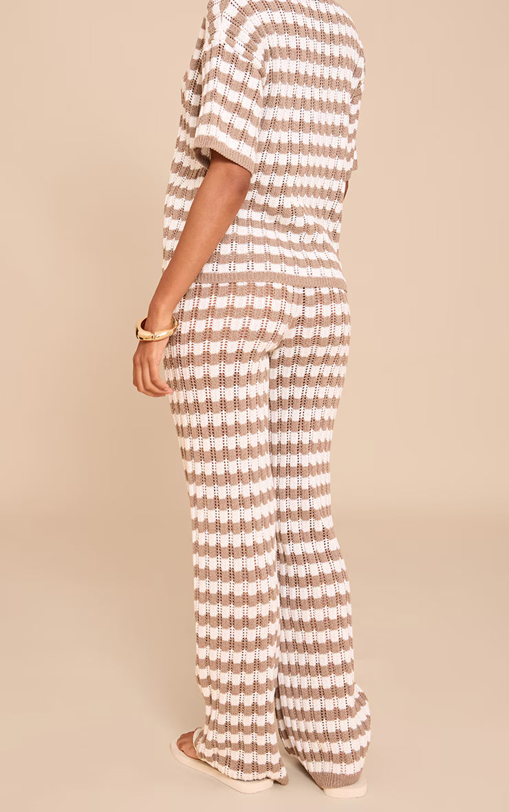 Mocha Crochet Stripe Knit Pant