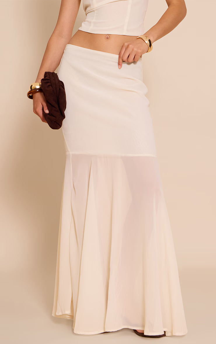 Almond Chiffon Fishtail Maxi Skirt