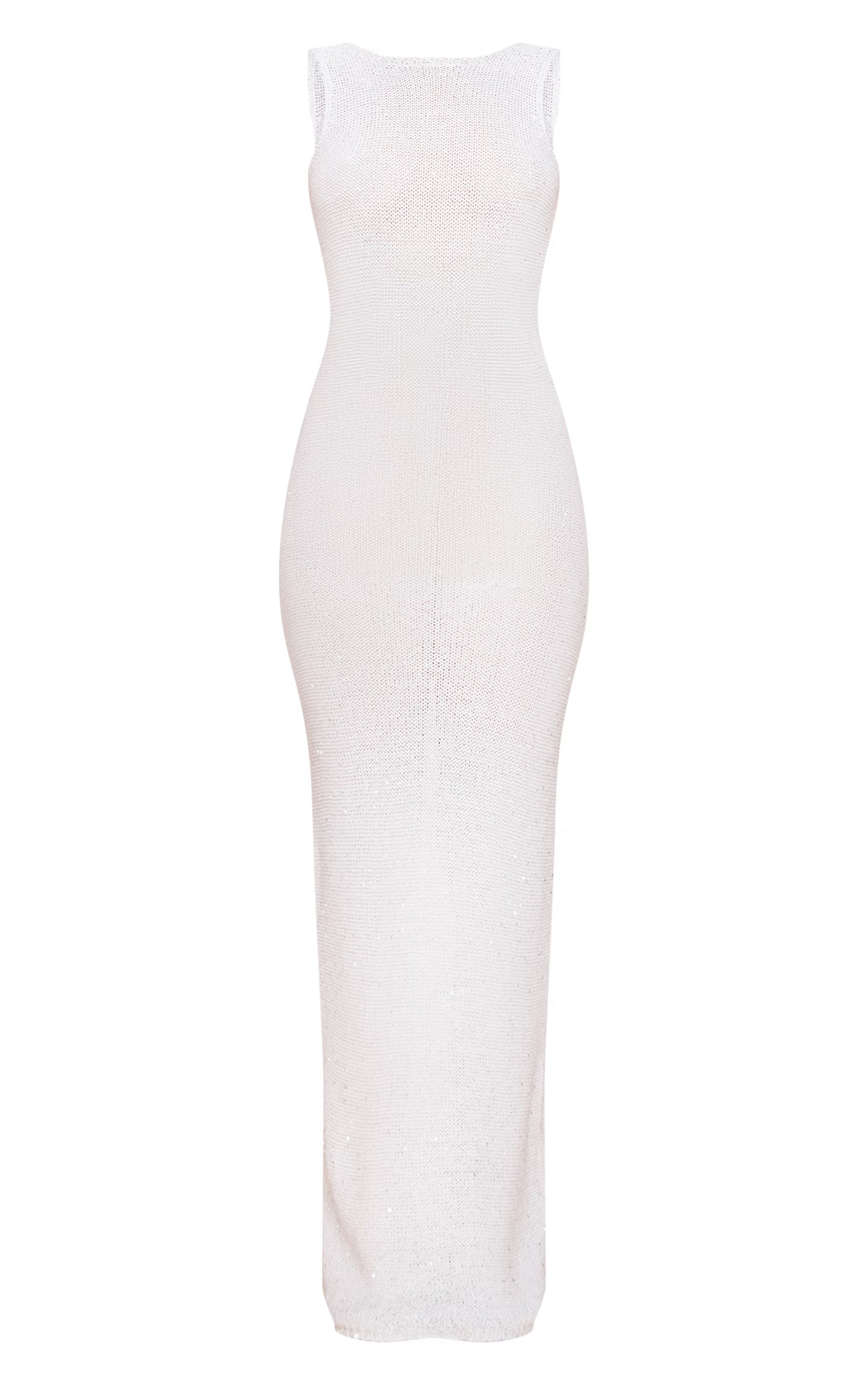 Cream Sequin Knit Scoop Back Maxi Dress