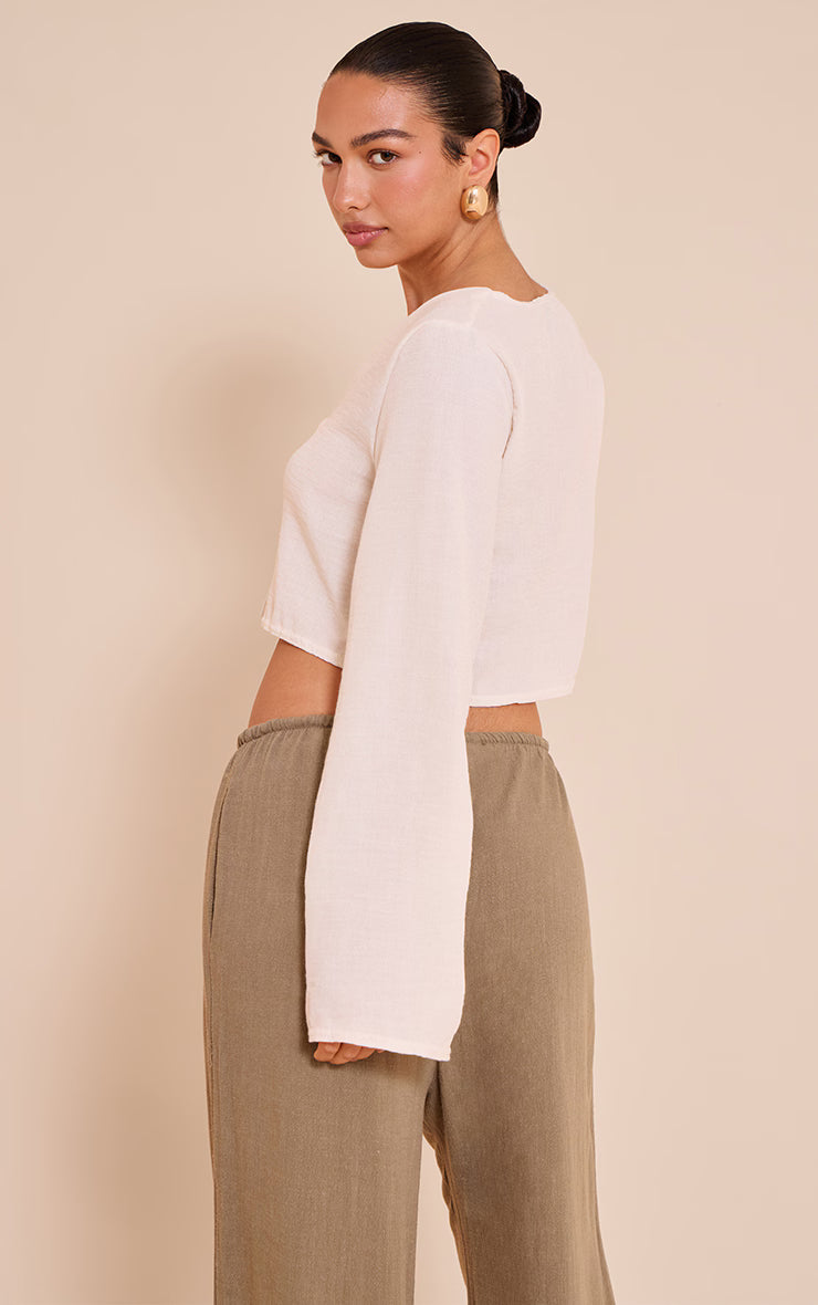 Sand Textured Tie Front Detail Blouse