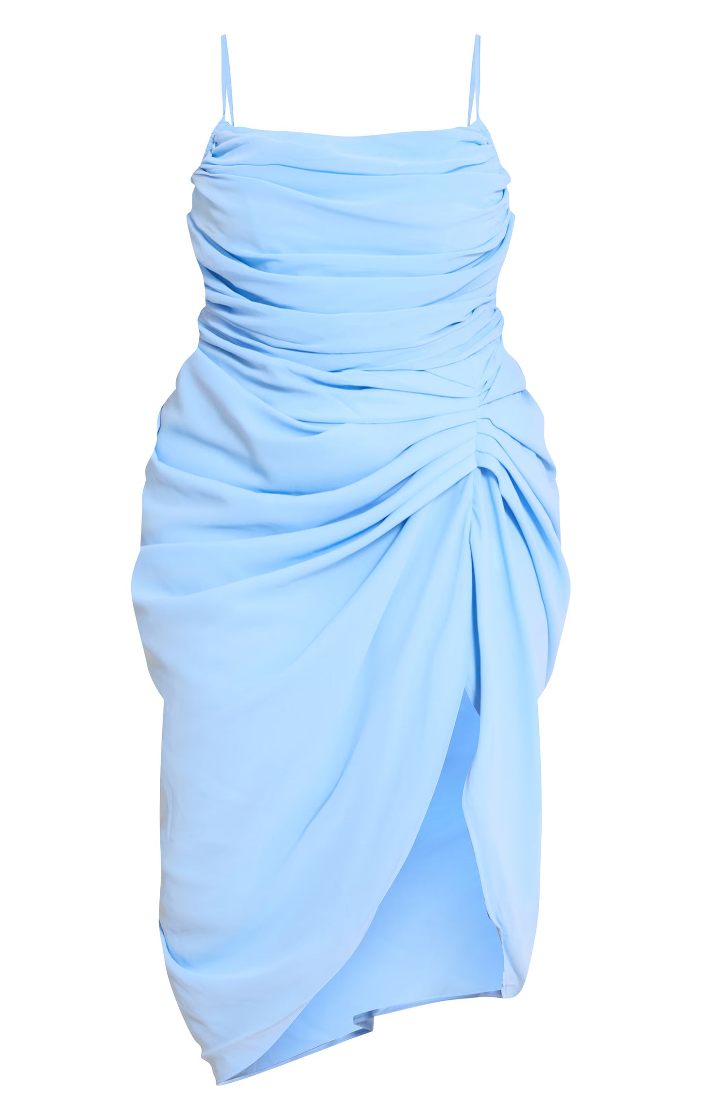 Plus Light Blue Chiffon Ruched Drape Midi Dress