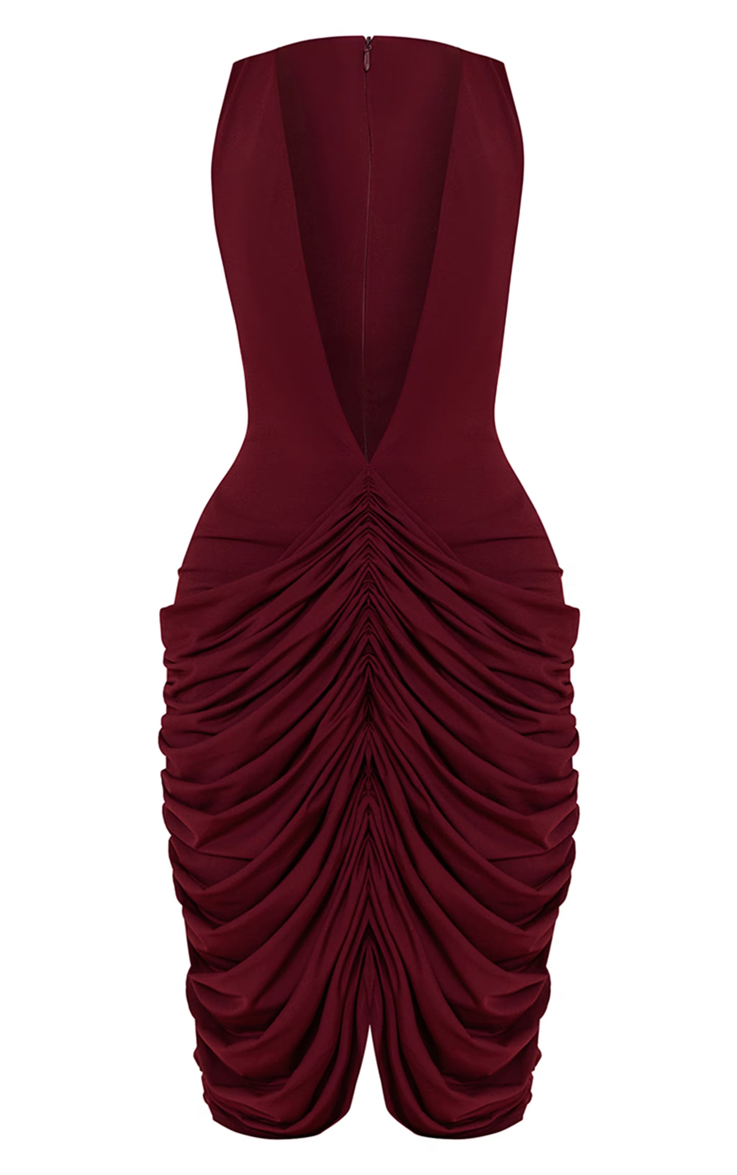 PLT Label Mulberry Slinky Draped Skirt Plunge Midi Dress