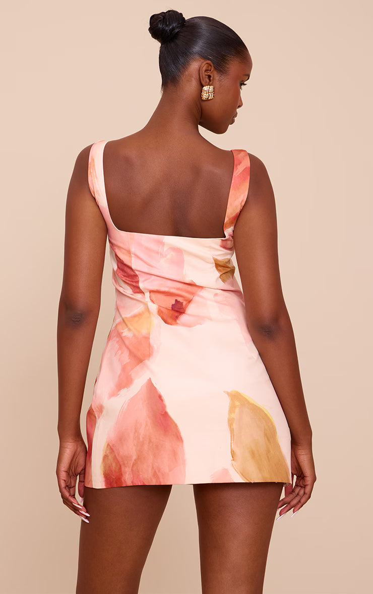 Pink Floral Abstract Print Woven A Line Shift Dress