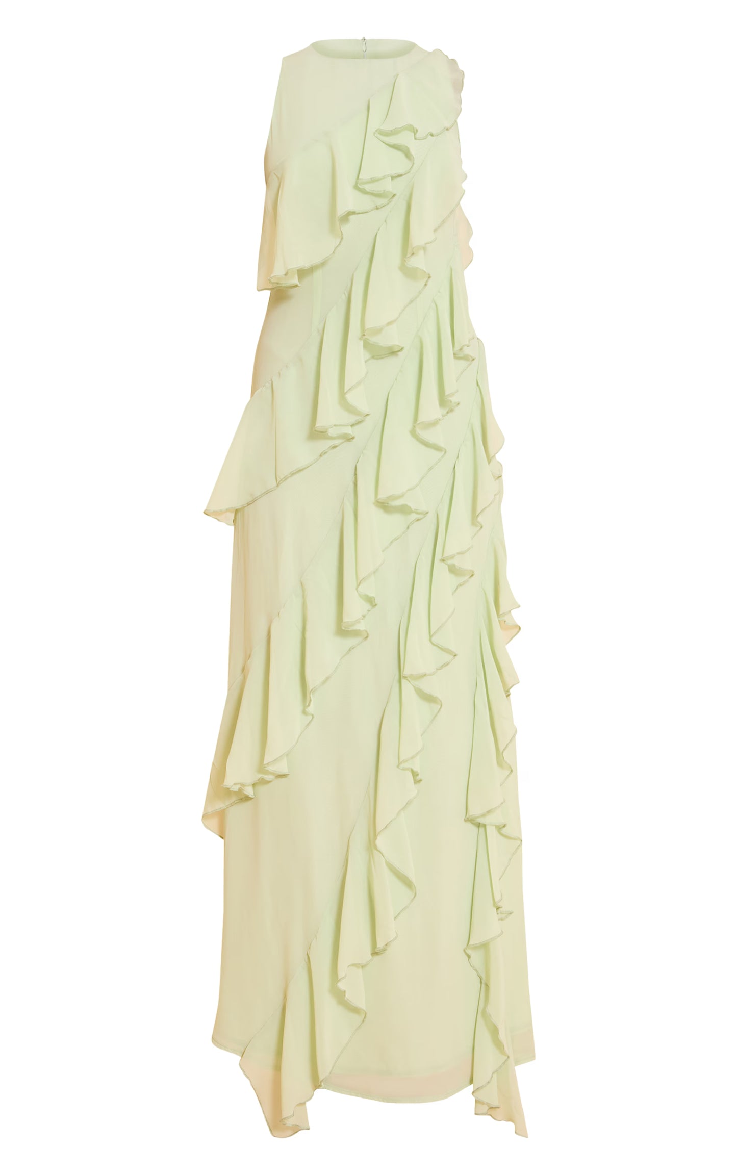 Sage Boat Neck Frill Detail Sleeveless Maxi Dress