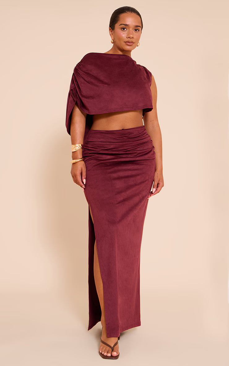Shape Wine Faux Suede Cowl Drape Top