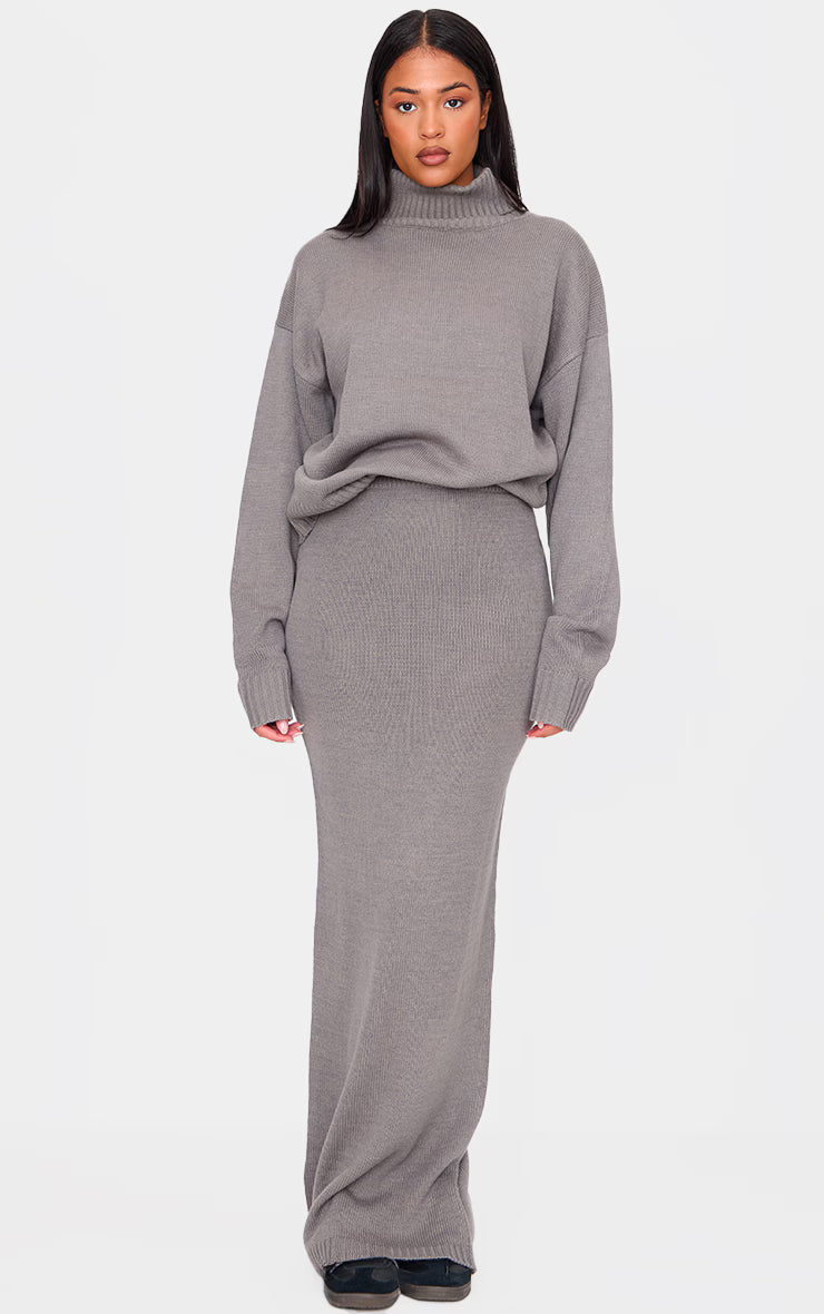 Tall Grey Soft Knit Roll Neck Oversized Sweater