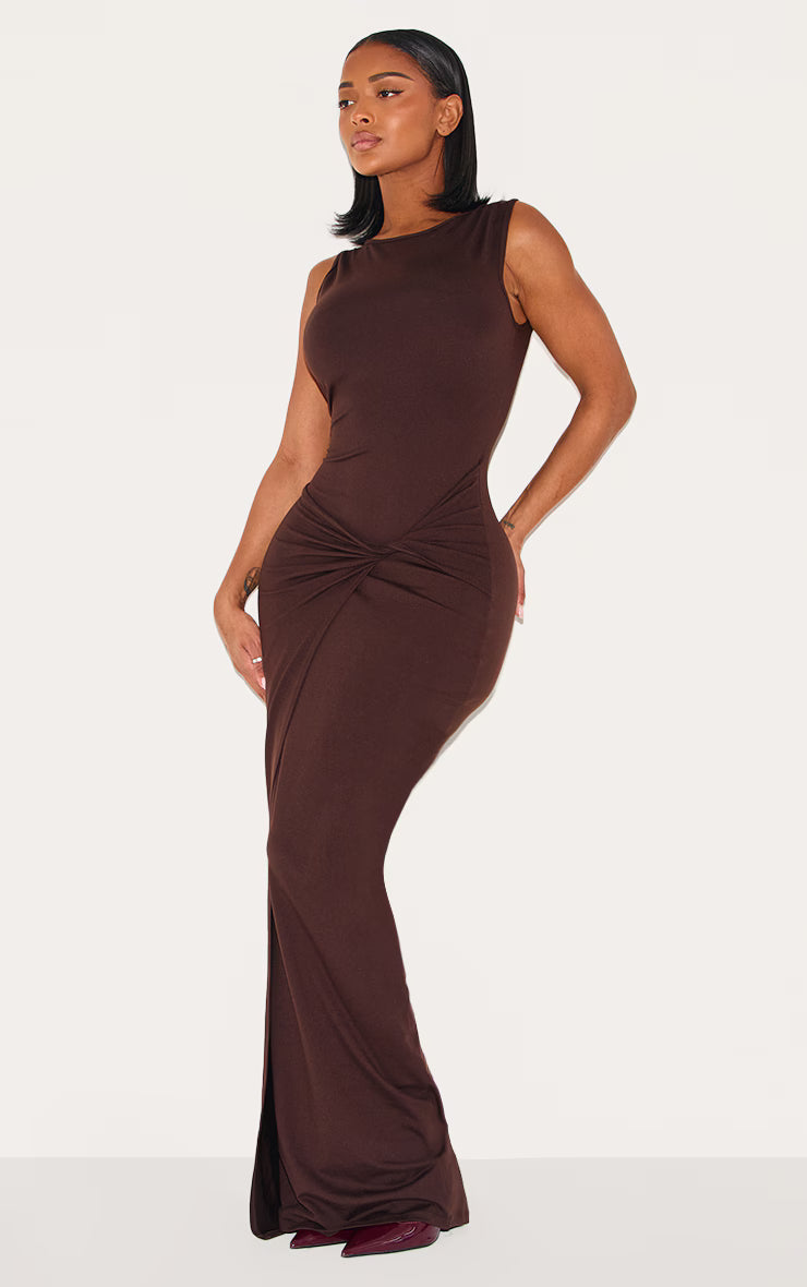 Shape Chocolate Sculpt Boat Neck Wrap Waist Maxi Dress