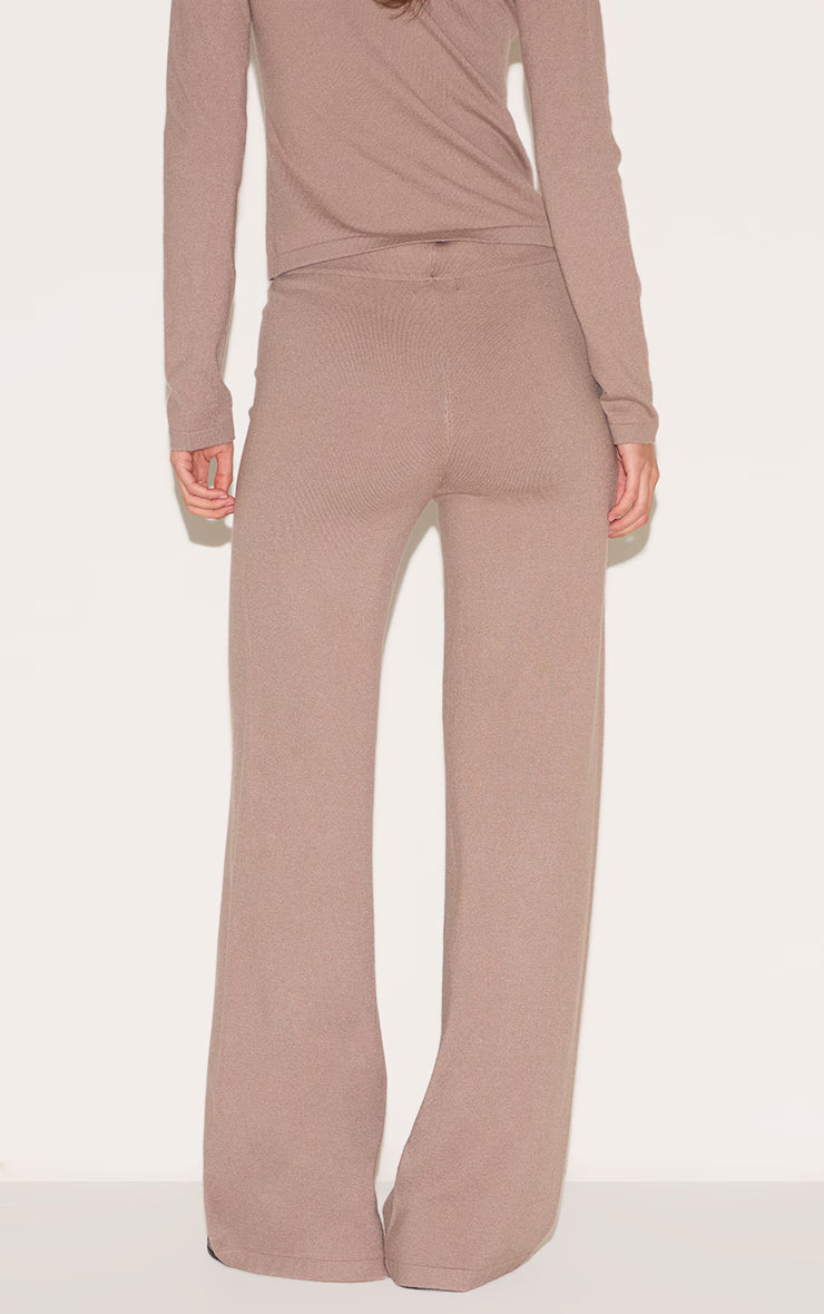 Deep Taupe Soft Knit Drawstring Waist Wide Leg Pants