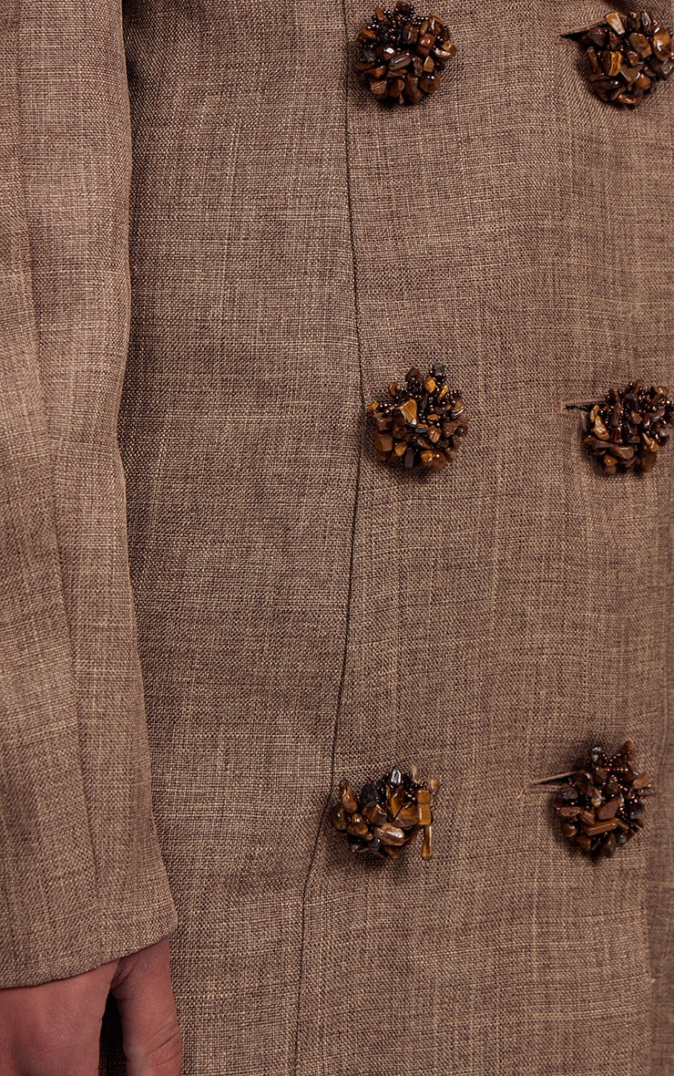 PLT Label Brown Textured Button Plunge Blazer Dress