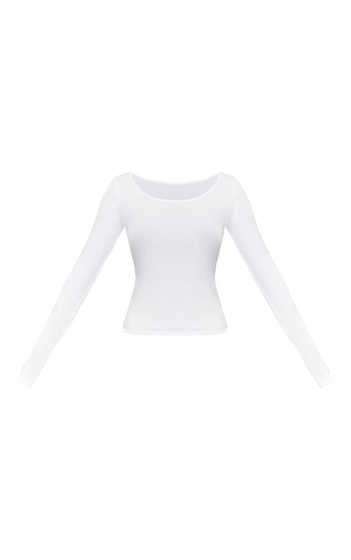 White Cotton Scoop Neck Fitted Long Sleeve Top