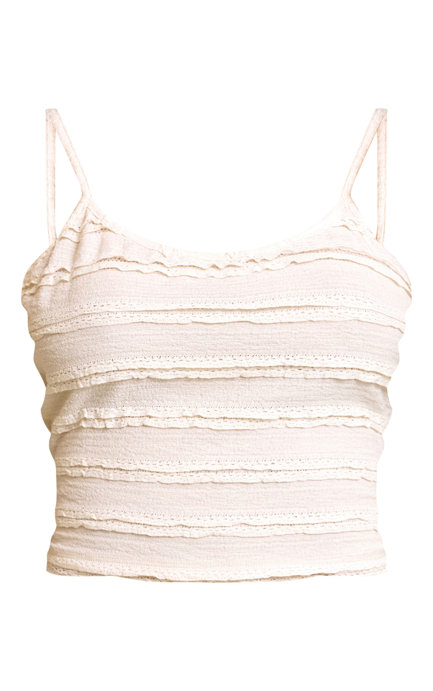 Cream Textured Strappy Crop Top