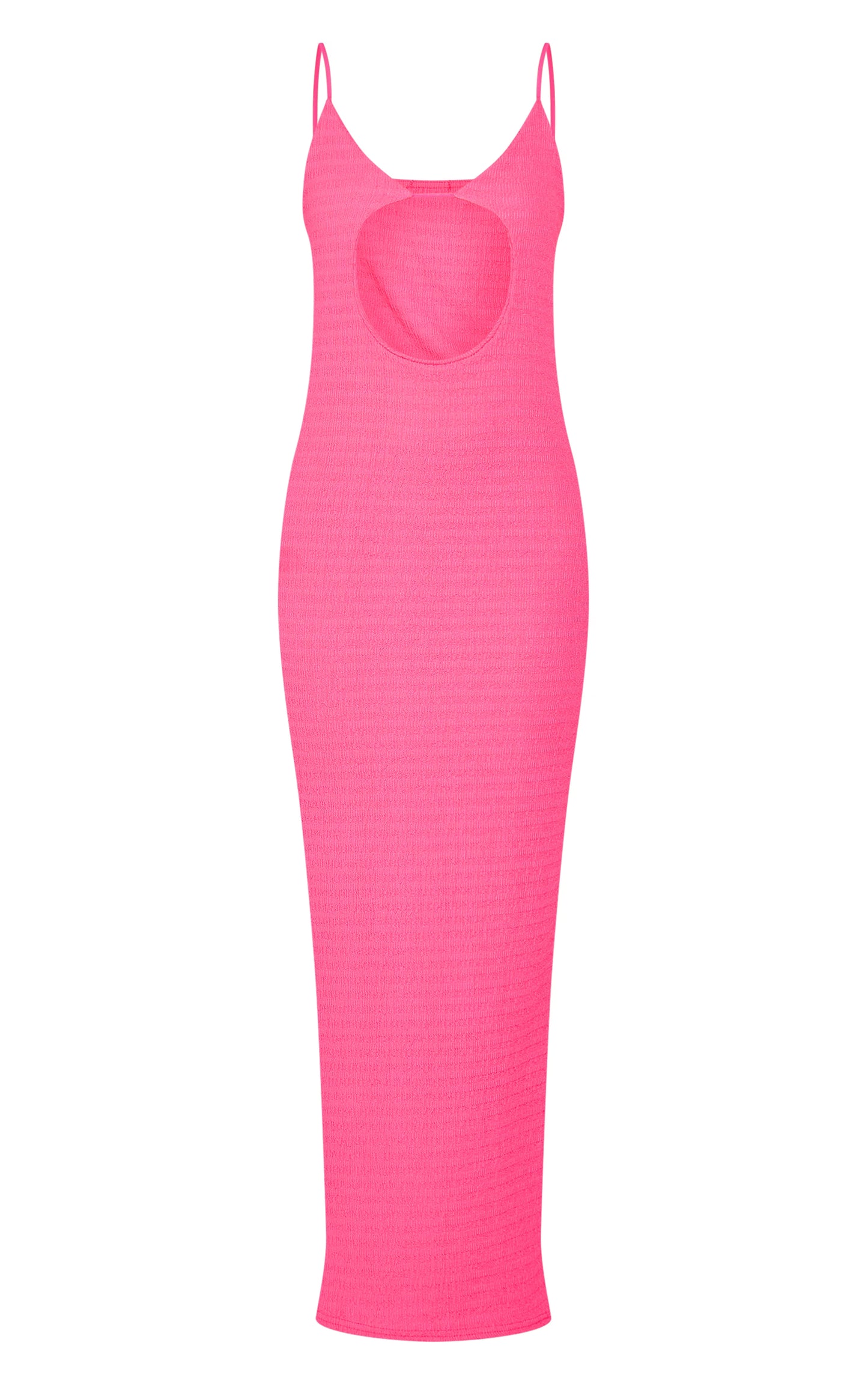 Hot Pink Textured Cut Out Detail Strappy Midi Dress
