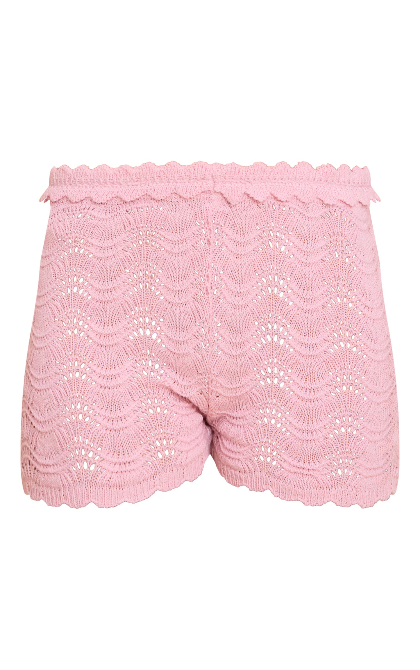 Pink Waistband Detail Crochet Mini Shorts
